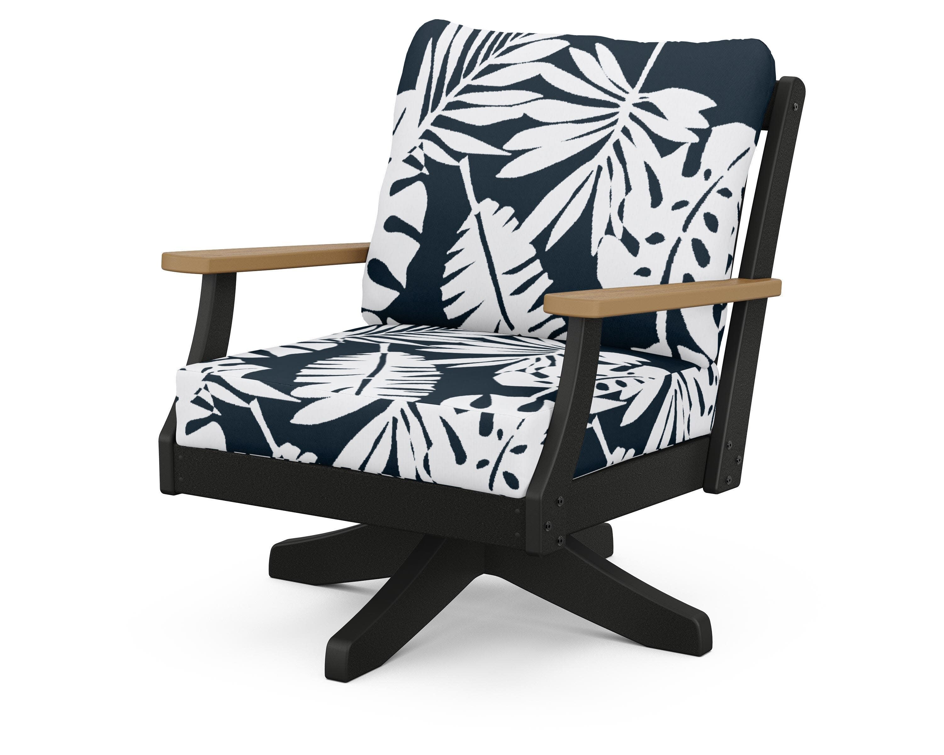 Braxton Deep Seating Swivel Chair in Black / Natural / Leaf Marine Indigo