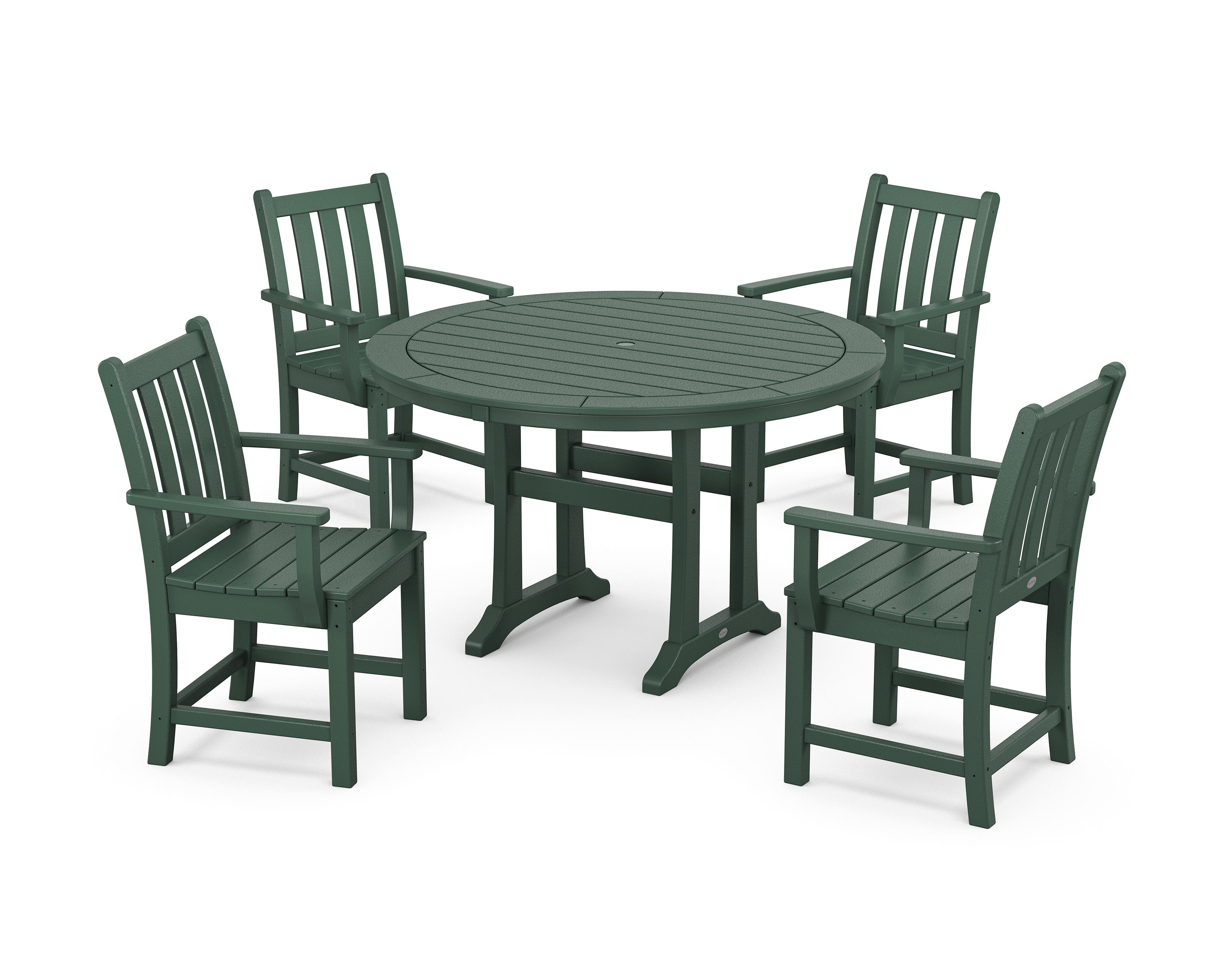 Traditional Garden 5-Piece Round Dining Set with Trestle Legs in Green