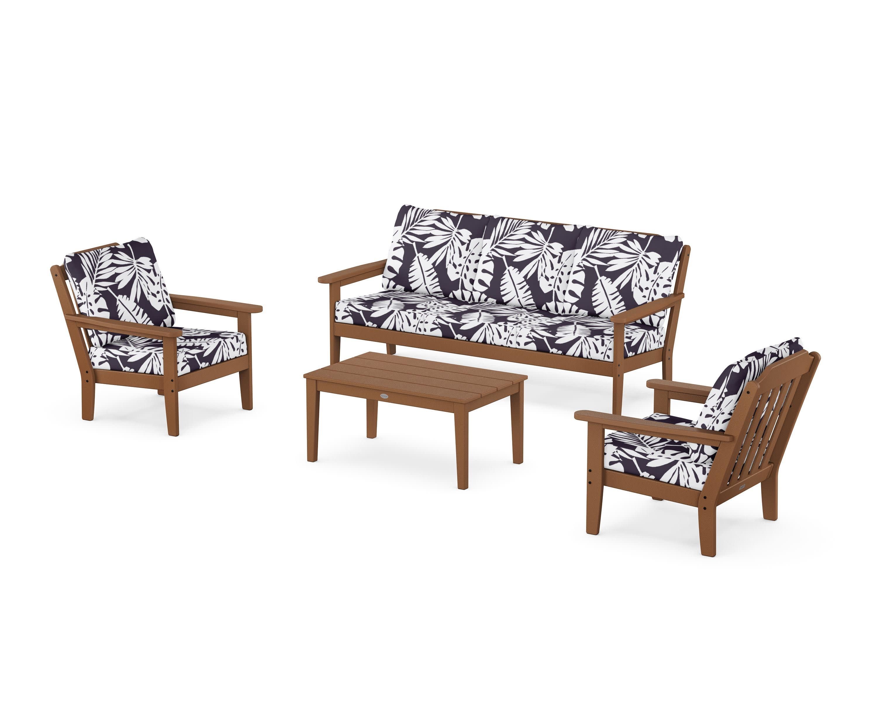 Cottage 4-Piece Deep Seating Set with Sofa in Teak / Leaf Navy
