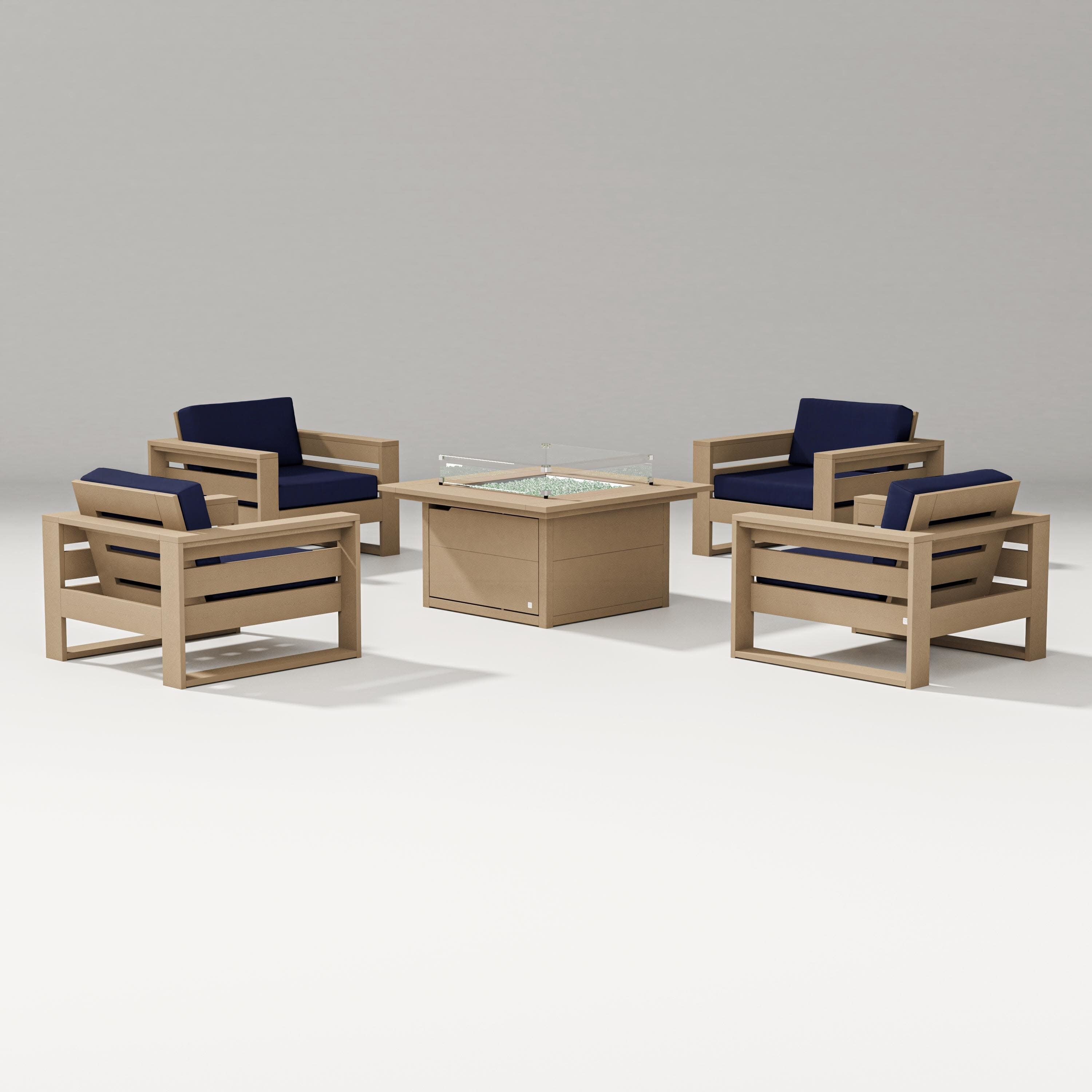 Latitude 5-Piece Lounge Fire Table Set in Vintage Sahara / Navy