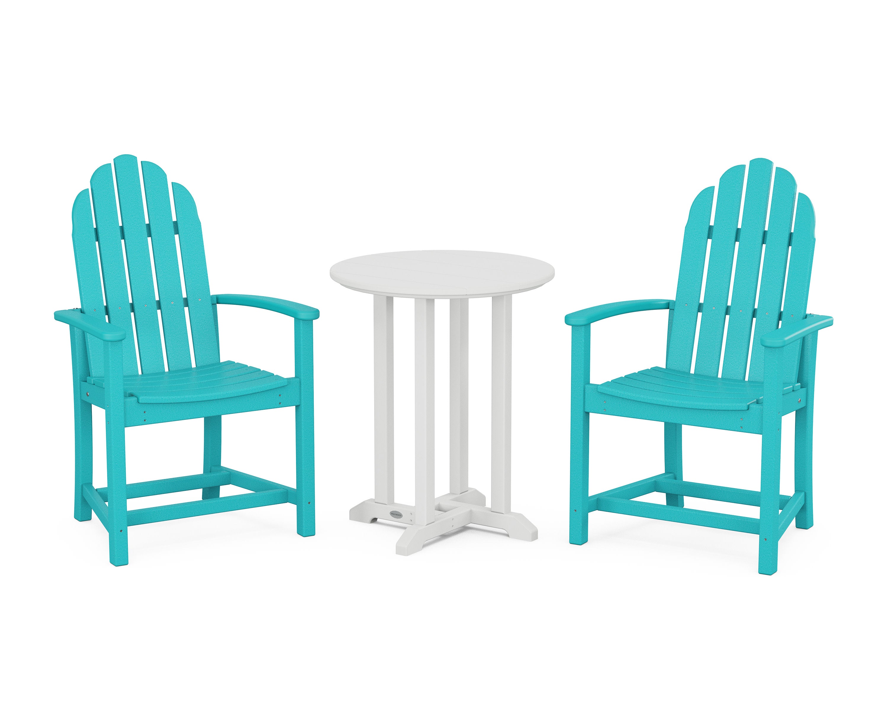 Classic Adirondack 3-Piece Round Bistro Dining Set in Aruba / White