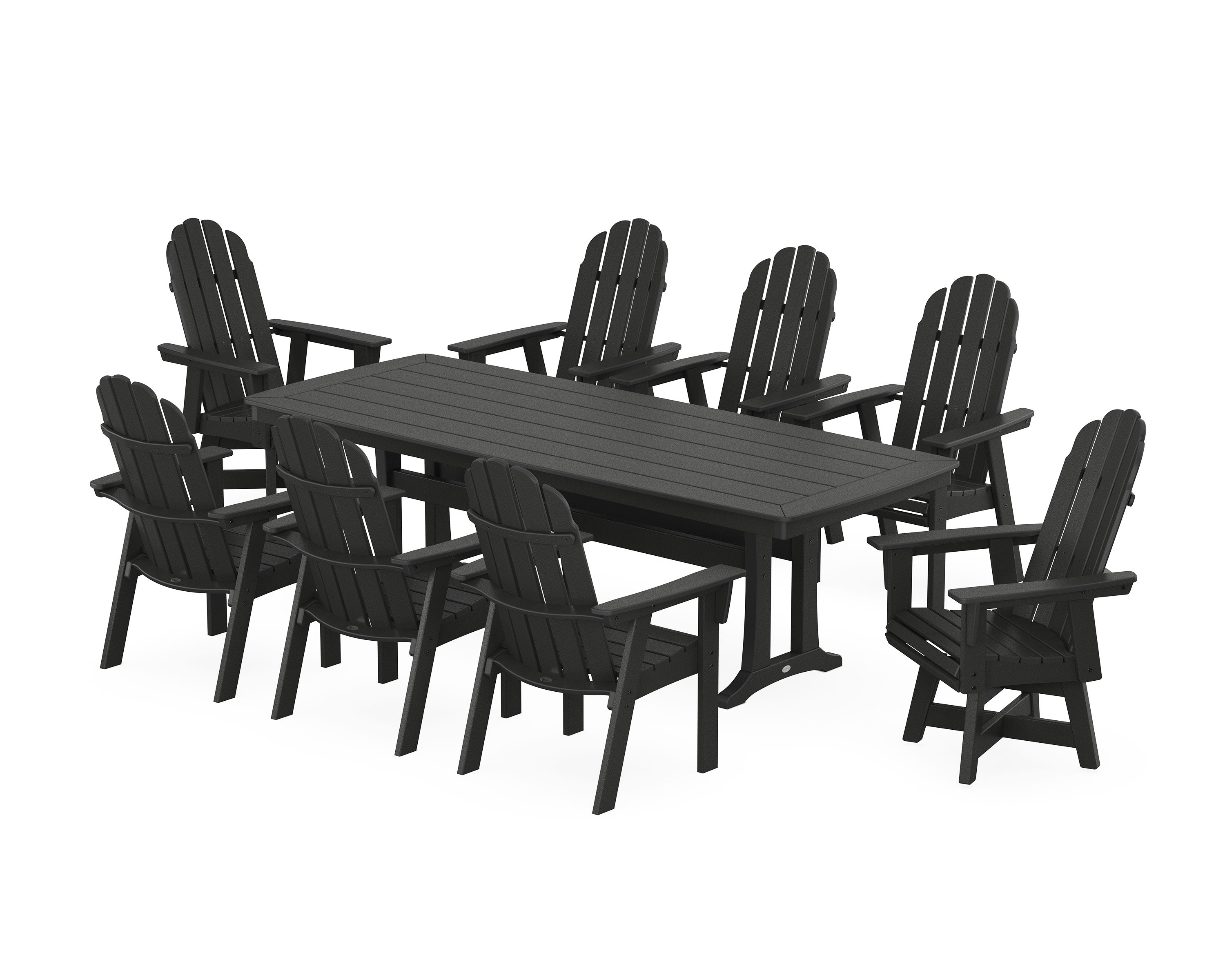 Vineyard Curveback Adirondack Swivel 9-Piece Dining Set with Trestle Legs in Black
