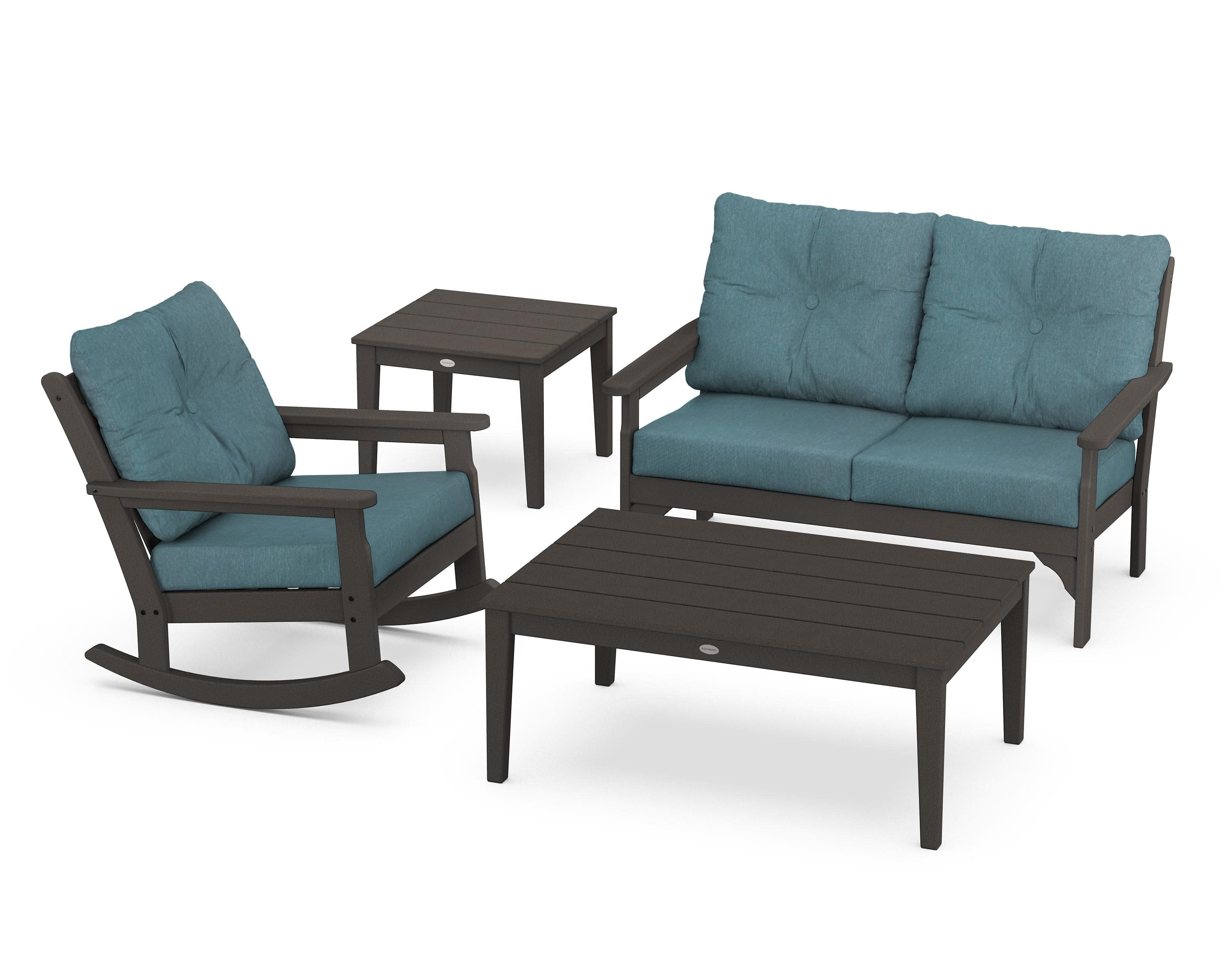 Vineyard 4-Piece Deep Seating Rocker Set in Vintage Coffee / Ocean Teal