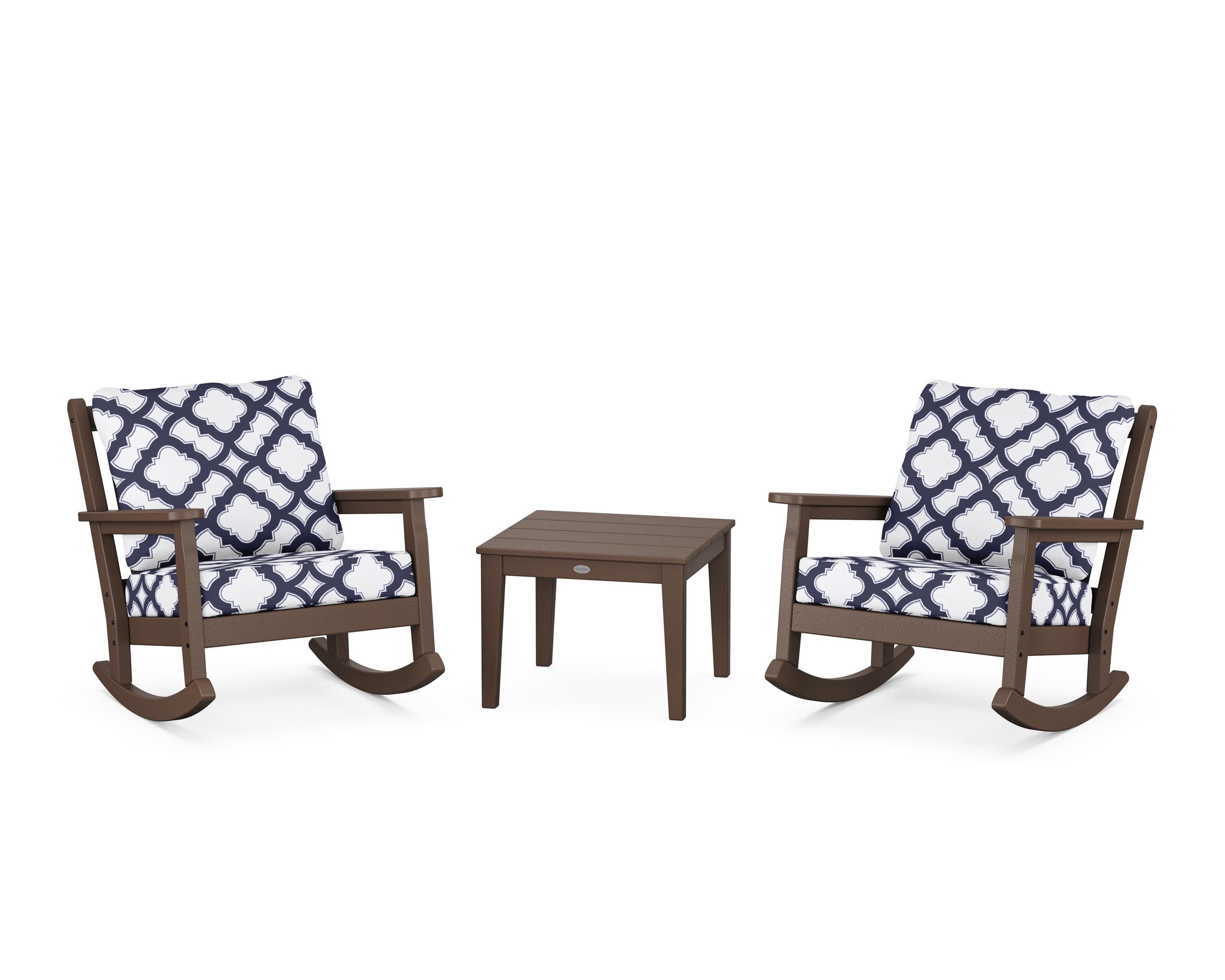 Chippendale 3-Piece Deep Seating Rocker Set in Mahogany / Trellis Navy
