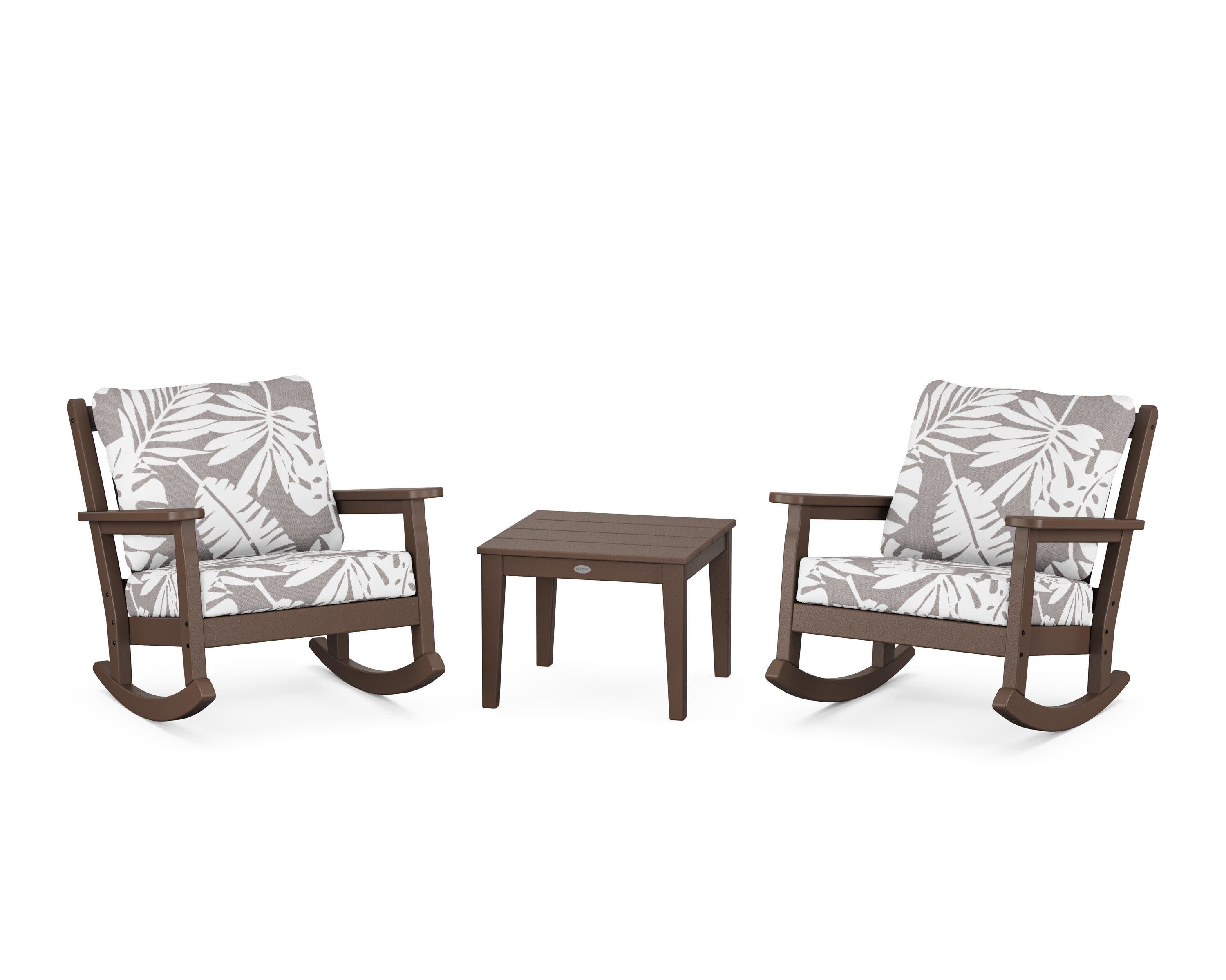 Chippendale 3-Piece Deep Seating Rocker Set in Mahogany / Leaf Grey Mist