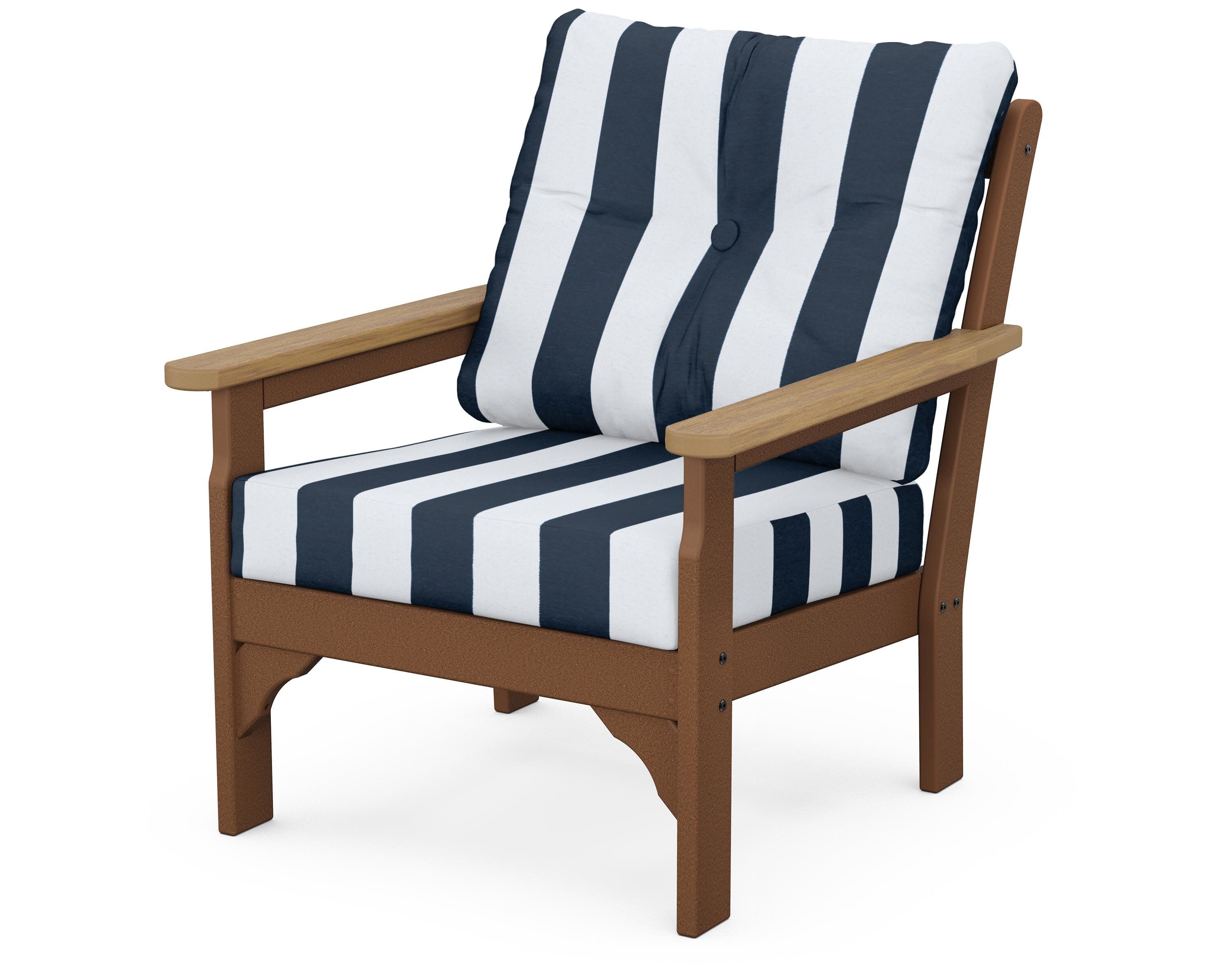 Vineyard Deep Seating Chair in Teak / Natural / Cabana Stripe Marine Indigo