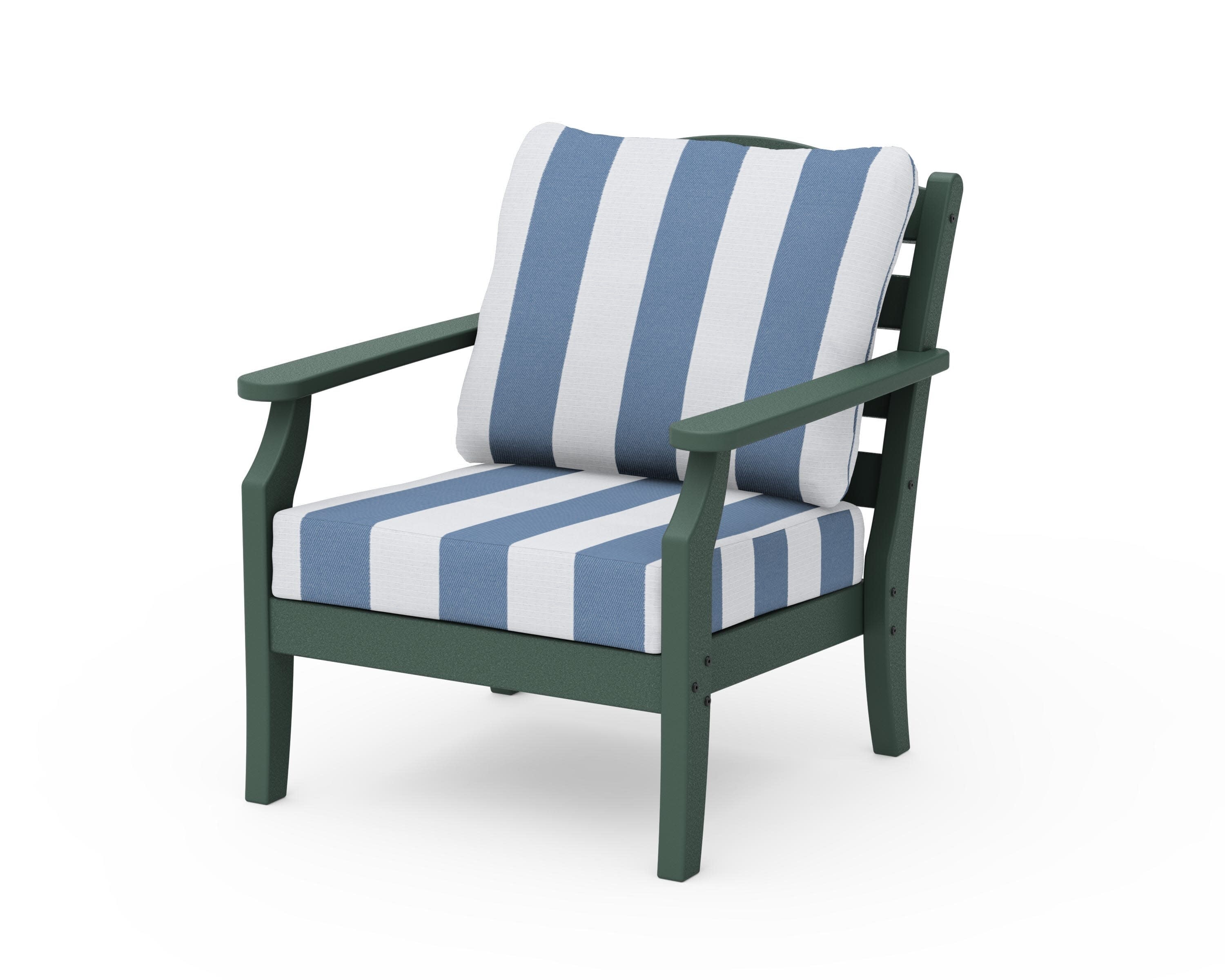 Savannah Deep Seating Chair in Green / Cabana Stripe Sky Blue