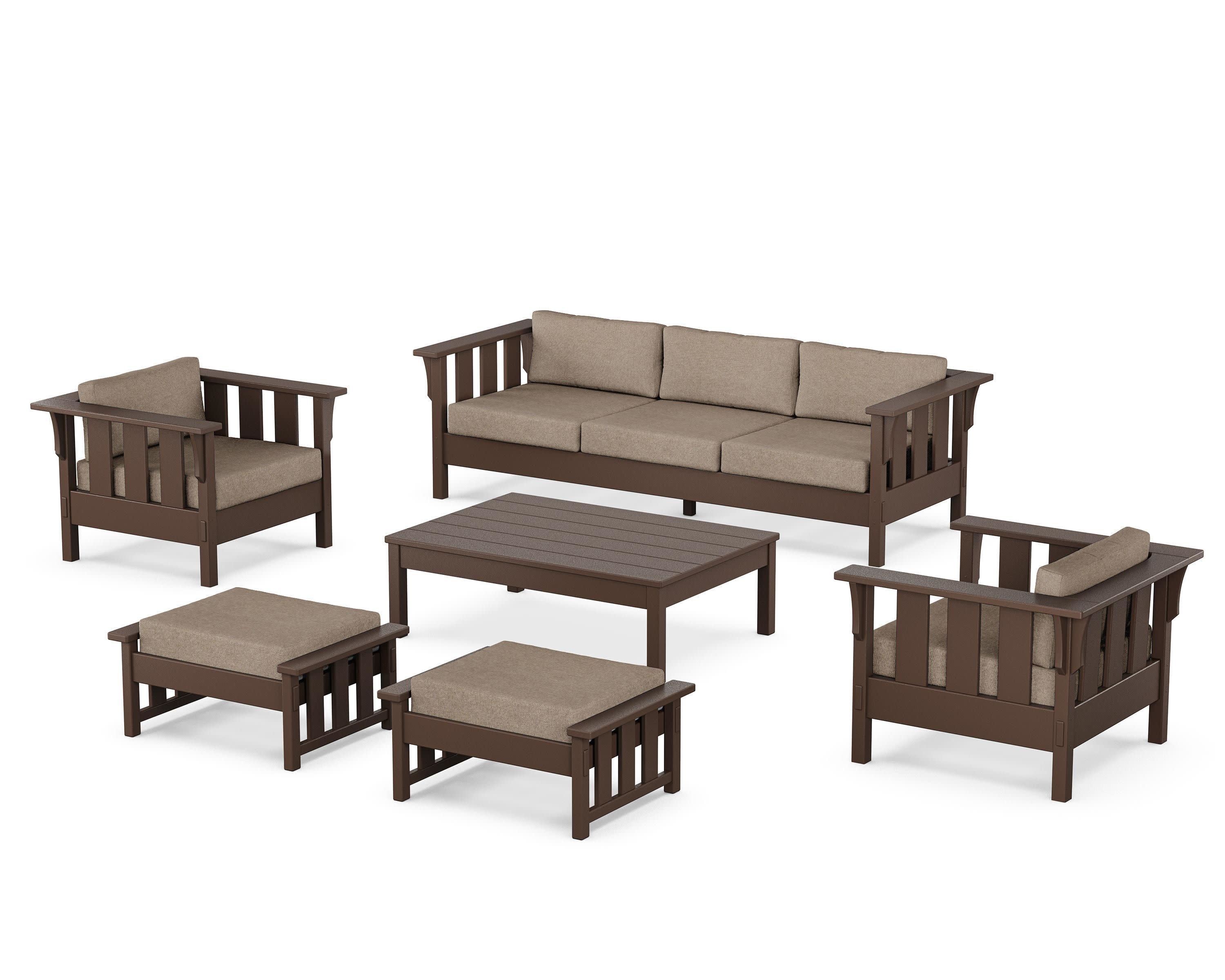 Acadia 6-Piece Lounge Sofa Set in Mahogany / Spiced Burlap