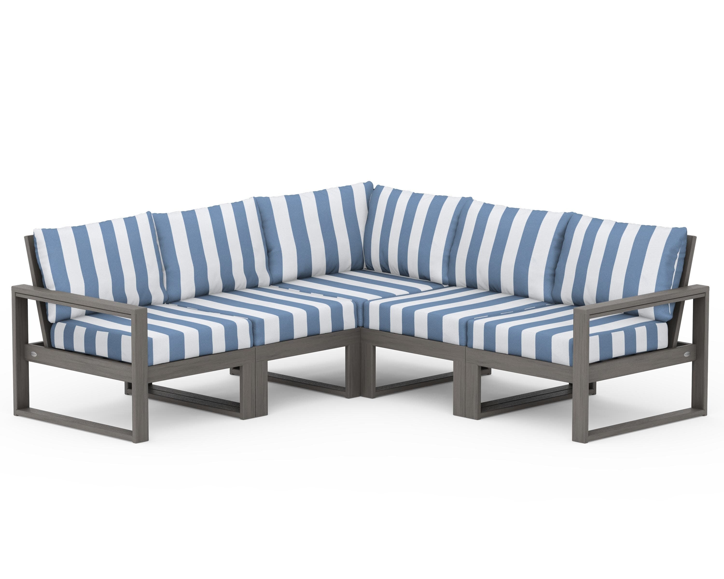 EDGE 5-Piece Modular Deep Seating Set in Driftwood / Cabana Stripe Sky Blue