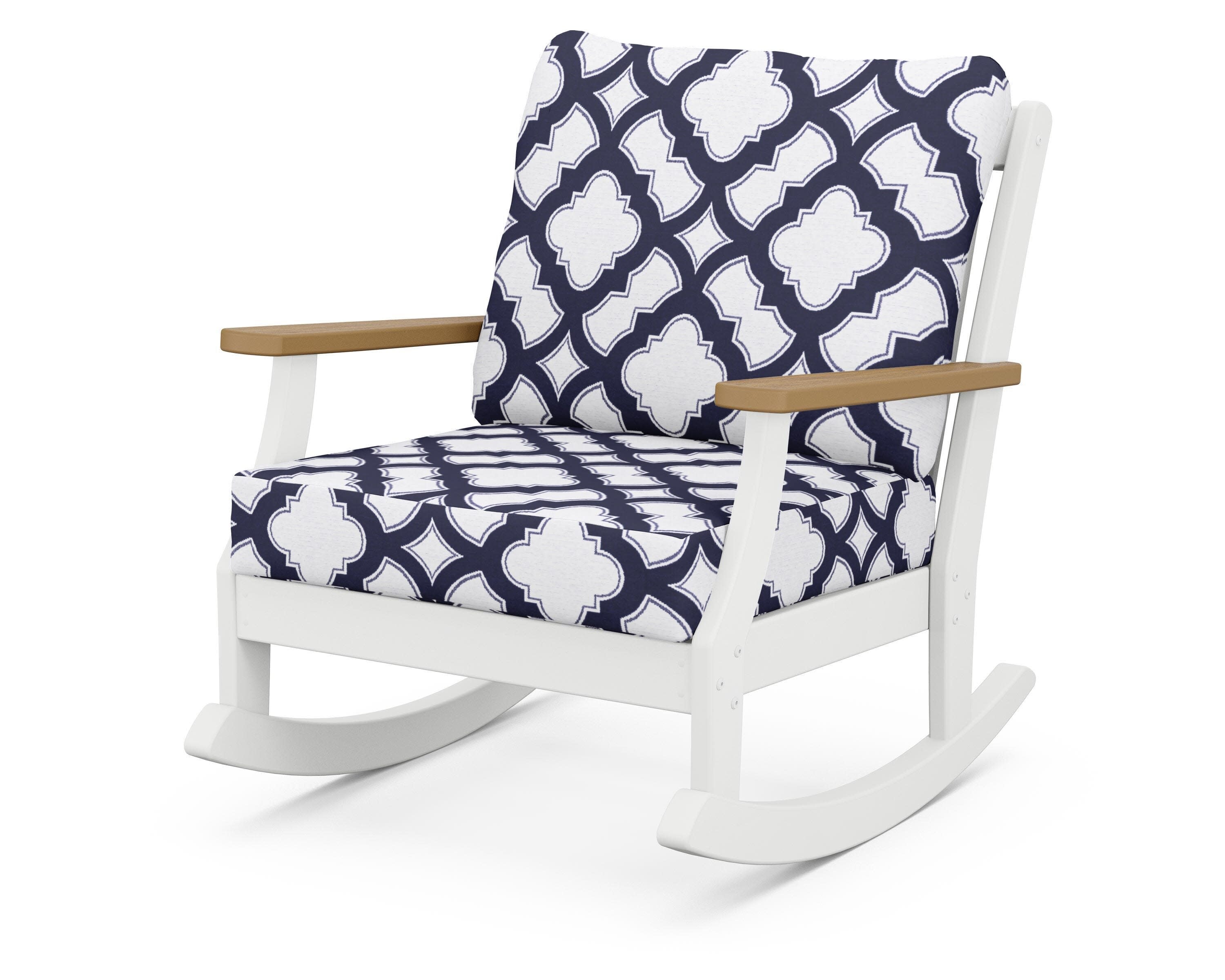 Braxton Deep Seating Rocking Chair in White / Natural / Trellis Navy