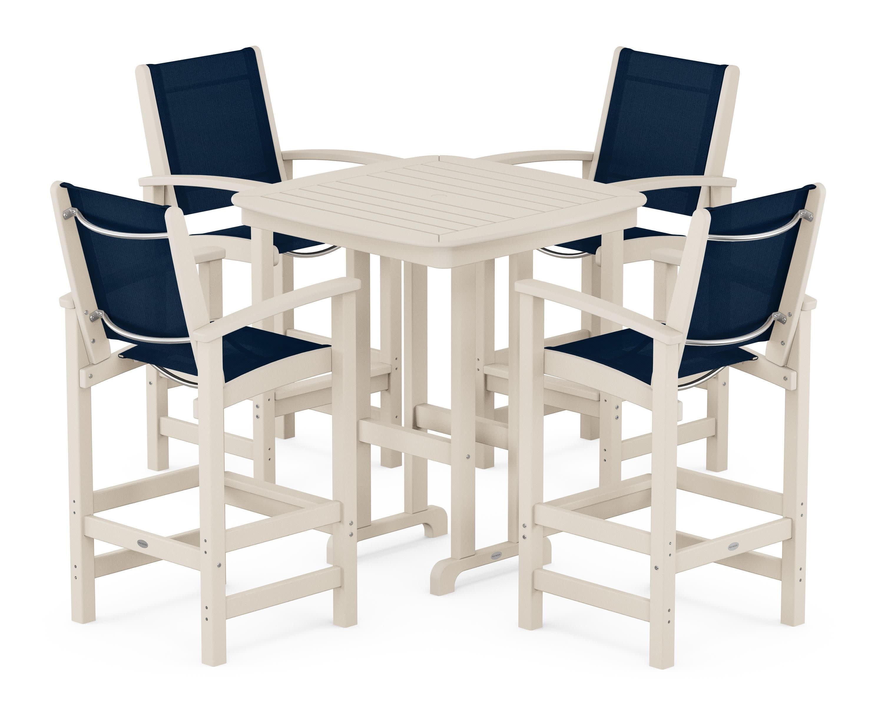 Coastal 5-Piece Bar Set in Sand / Navy Blue Sling