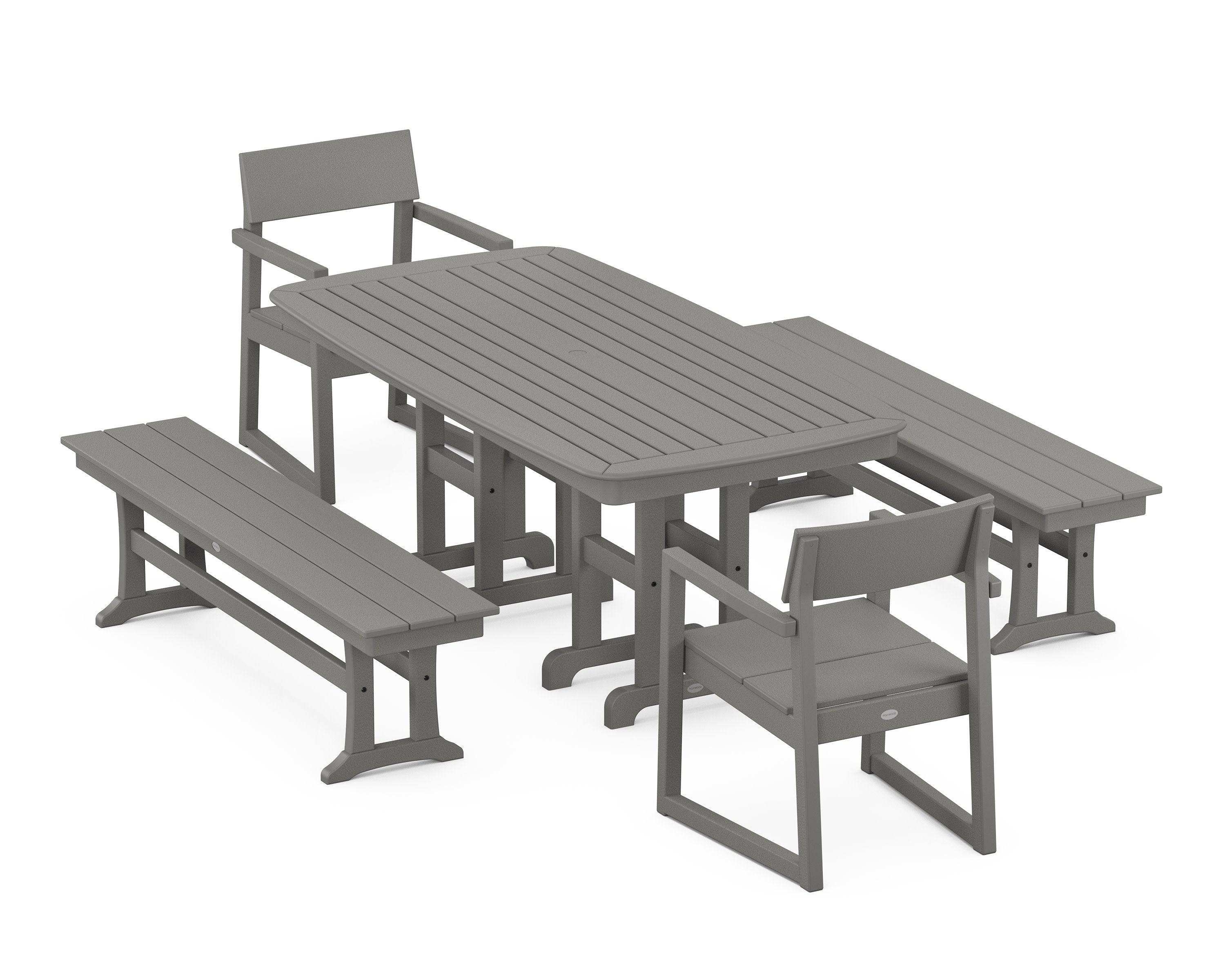 EDGE 5-Piece Dining Set with Benches in Slate Grey