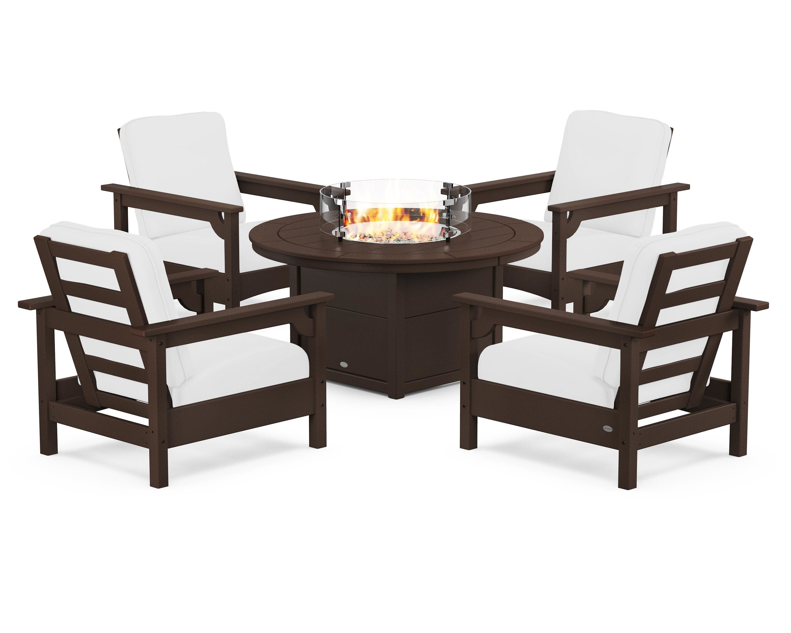 Club 5-Piece Conversation Set with Fire Pit Table in Mahogany / Natural