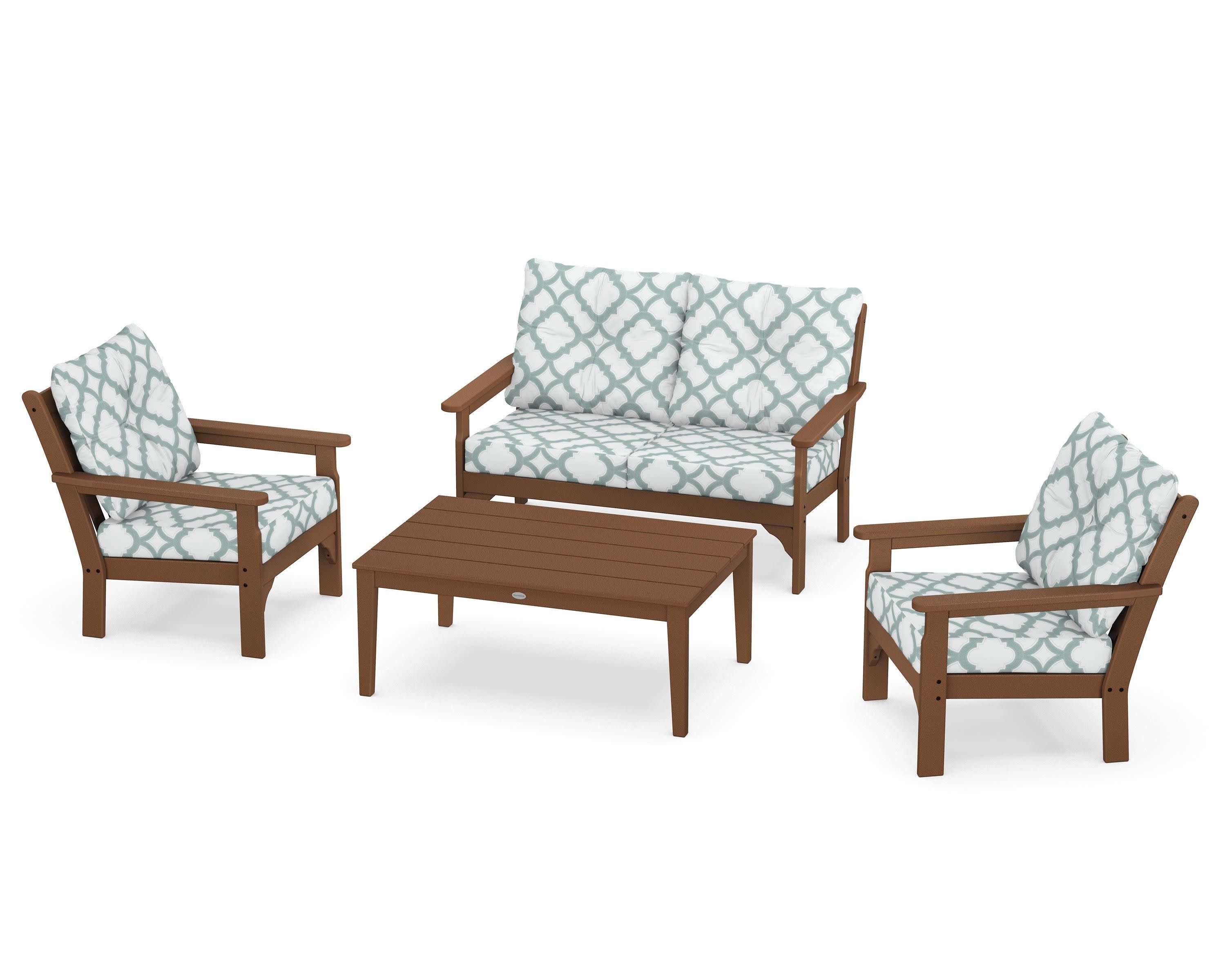 Vineyard 4-Piece Deep Seating Set in Teak / Trellis Glacier Spa