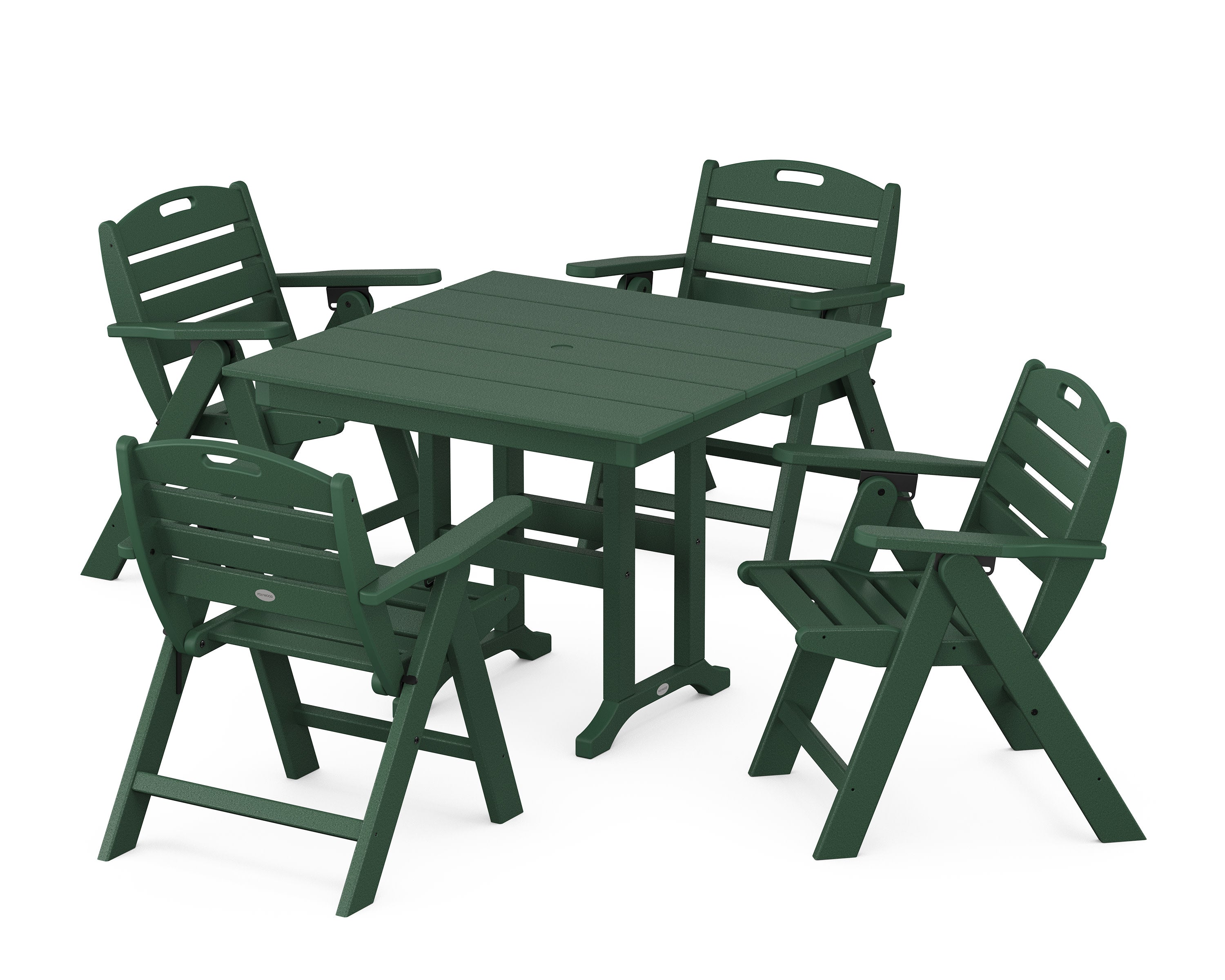 Nautical Folding Lowback Chair 5-Piece Farmhouse Dining Set in Green