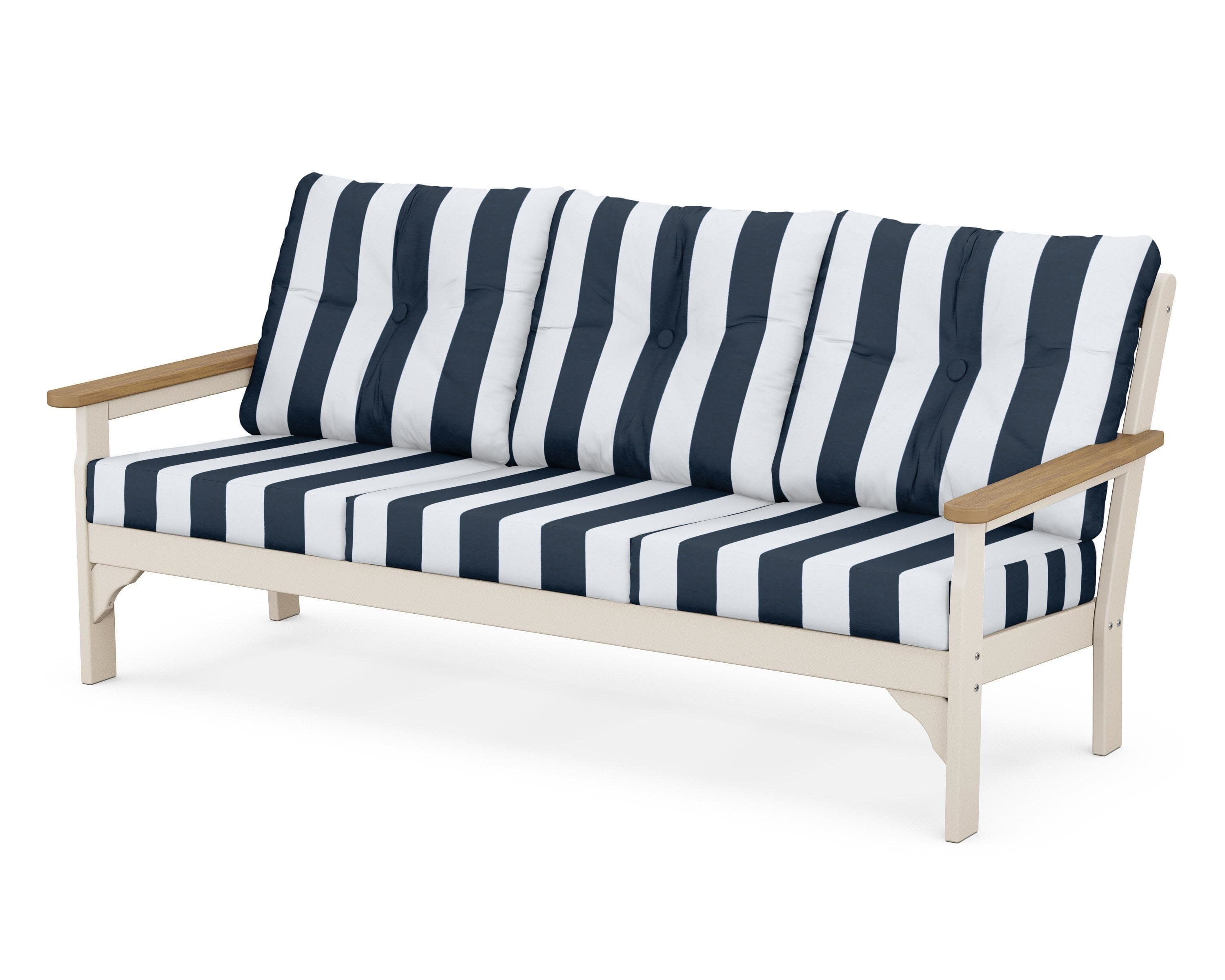 Vineyard Deep Seating Sofa in Sand / Natural / Cabana Stripe Marine Indigo