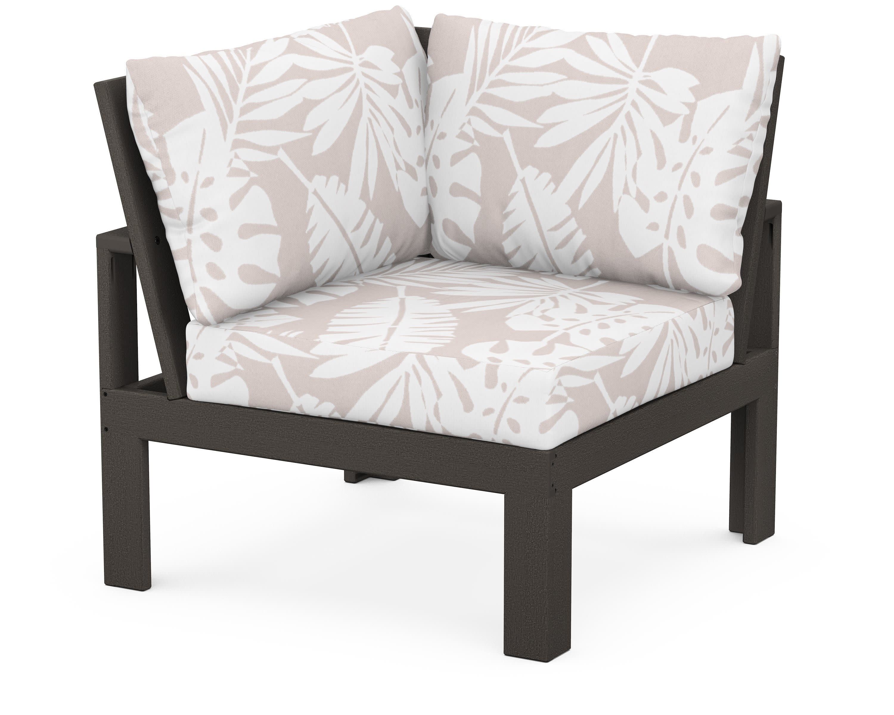 Modular Corner Chair in Vintage Coffee / Leaf Dune Burlap