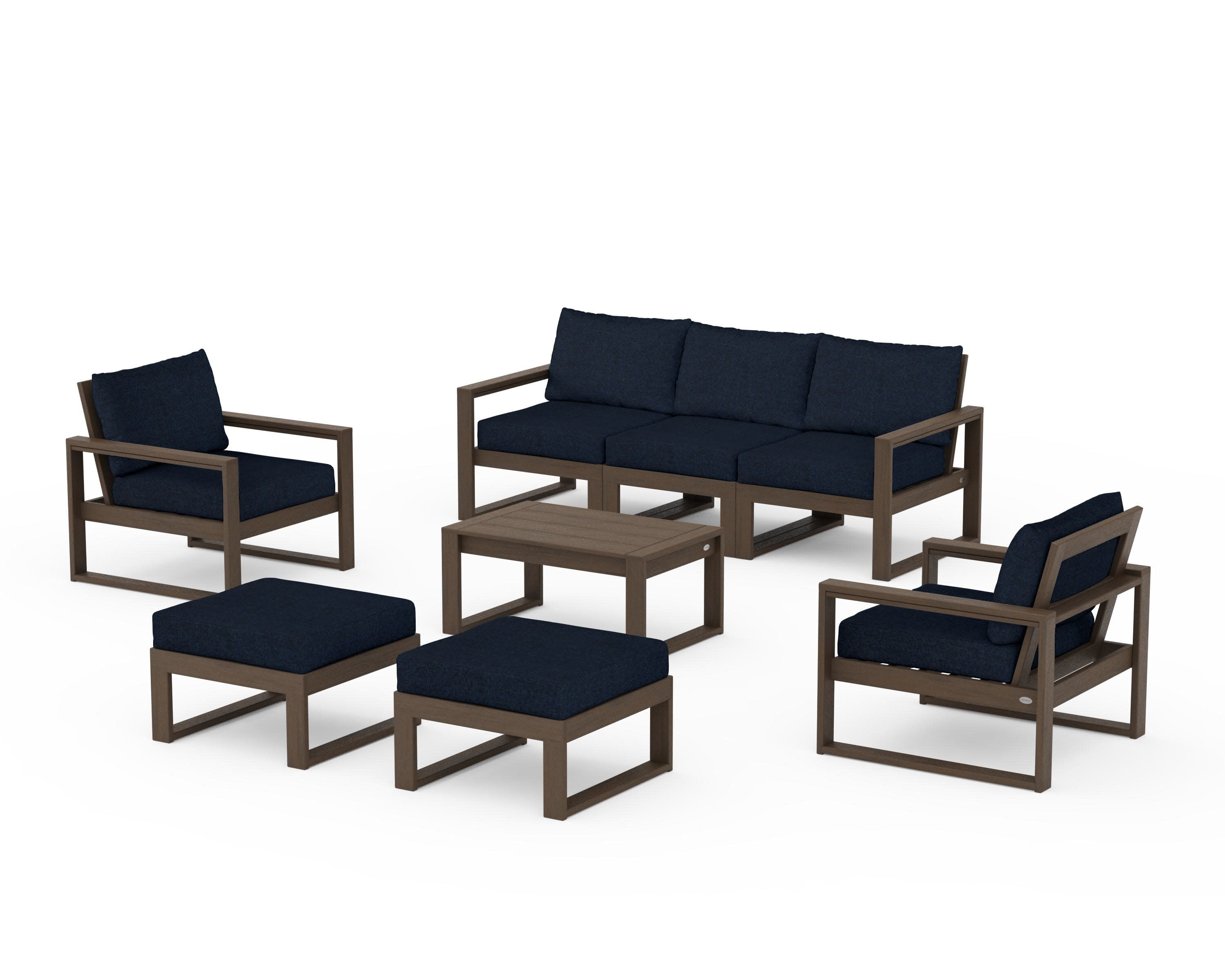 EDGE Sectional 8-Piece Lounge Sofa Set in Kona / Marine Indigo