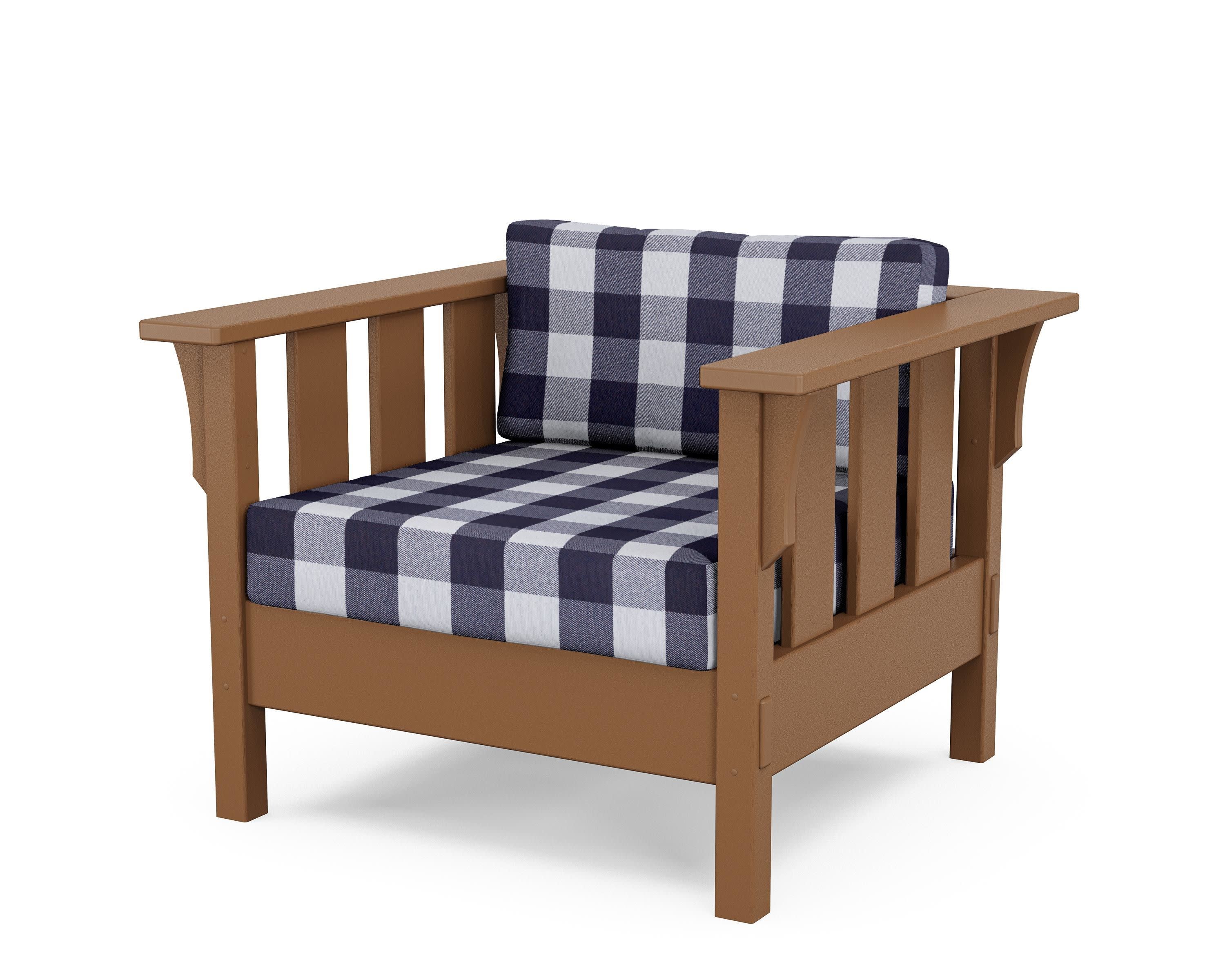 Acadia Deep Seating Chair in Teak / Buffalo Plaid Navy