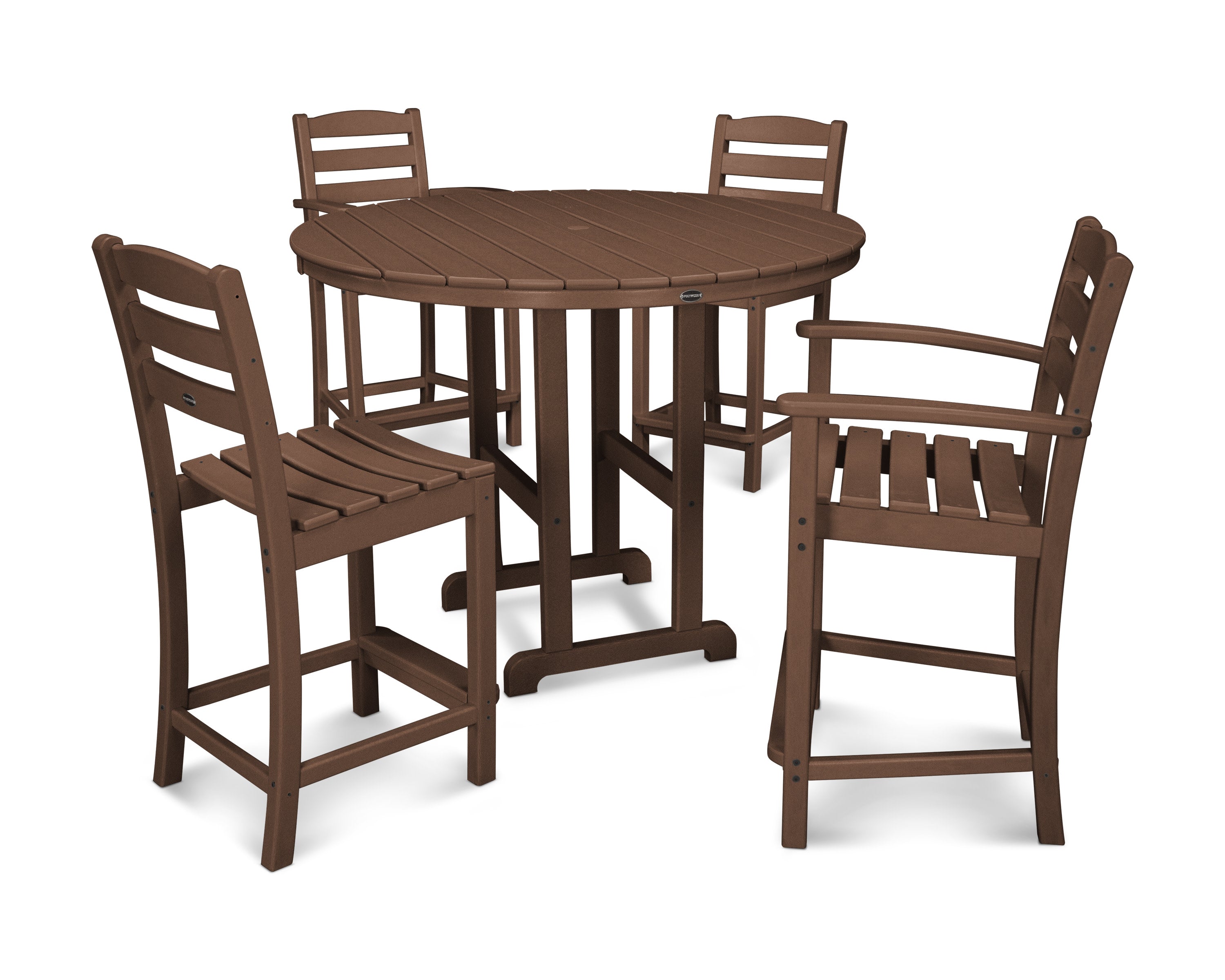 La Casa Caf 5-Piece Round Farmhouse Counter Dining Set in Mahogany