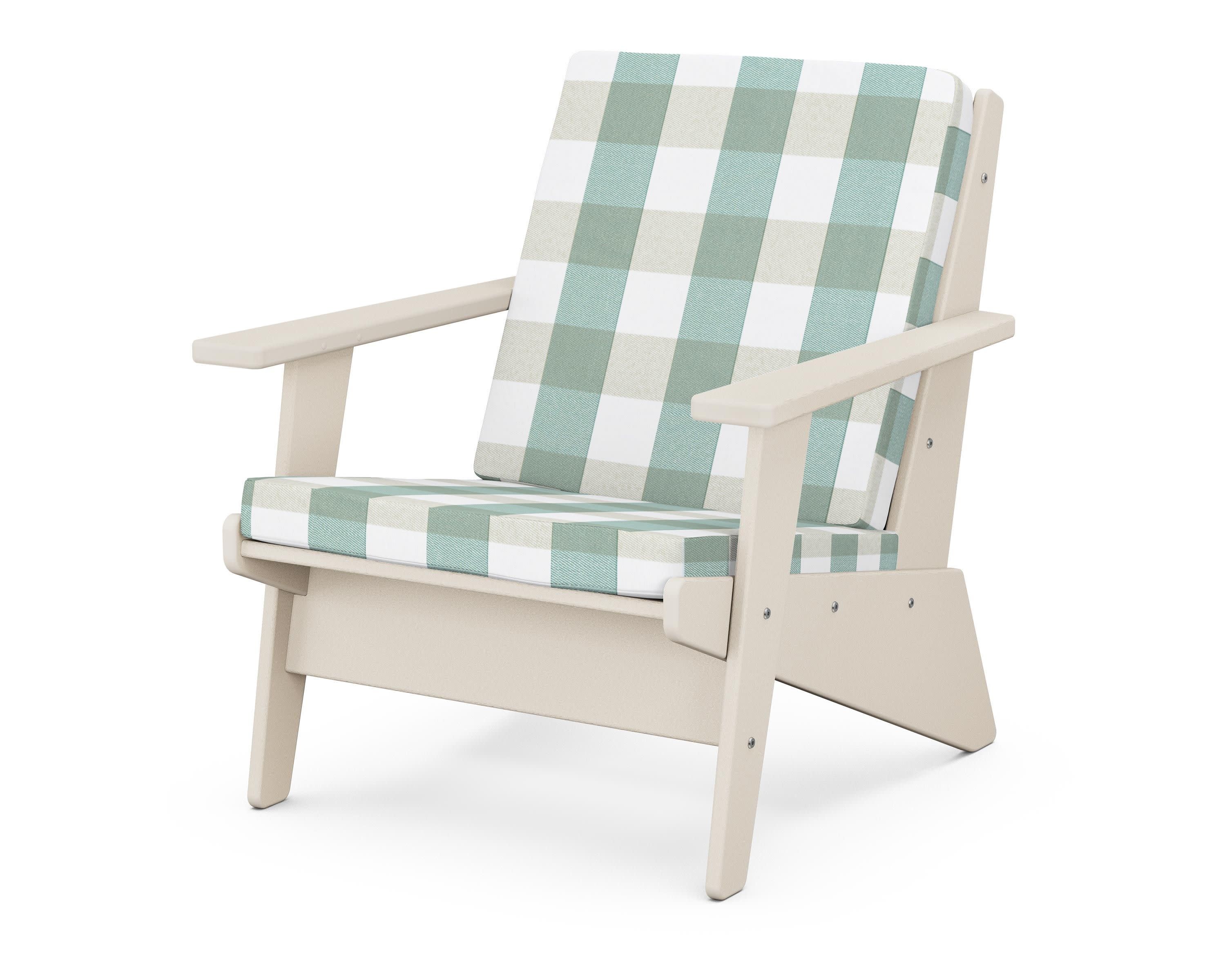 Riviera Modern Lounge Chair in Sand / Buffalo Plaid Glacier Spa