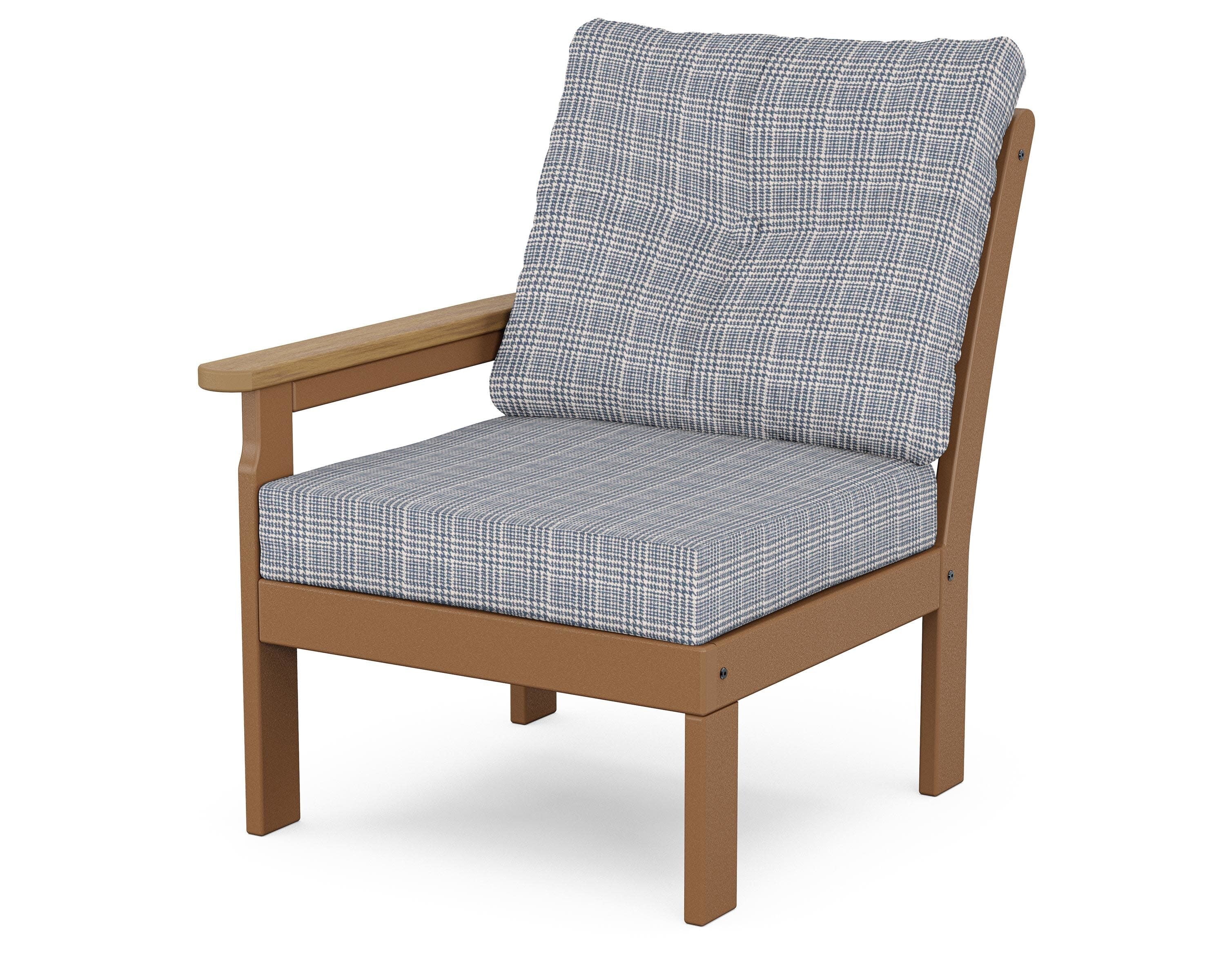 Vineyard Modular Left Arm Chair in Teak / Natural / Houndstooth Sky Blue