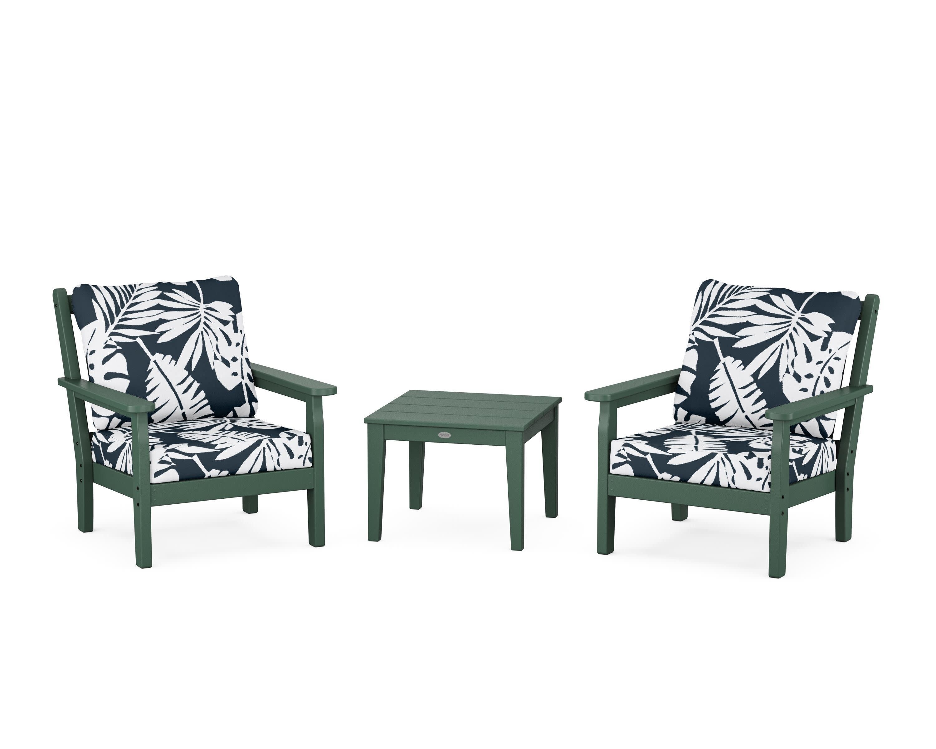 Chippendale 3-Piece Deep Seating Set in Green / Leaf Marine Indigo
