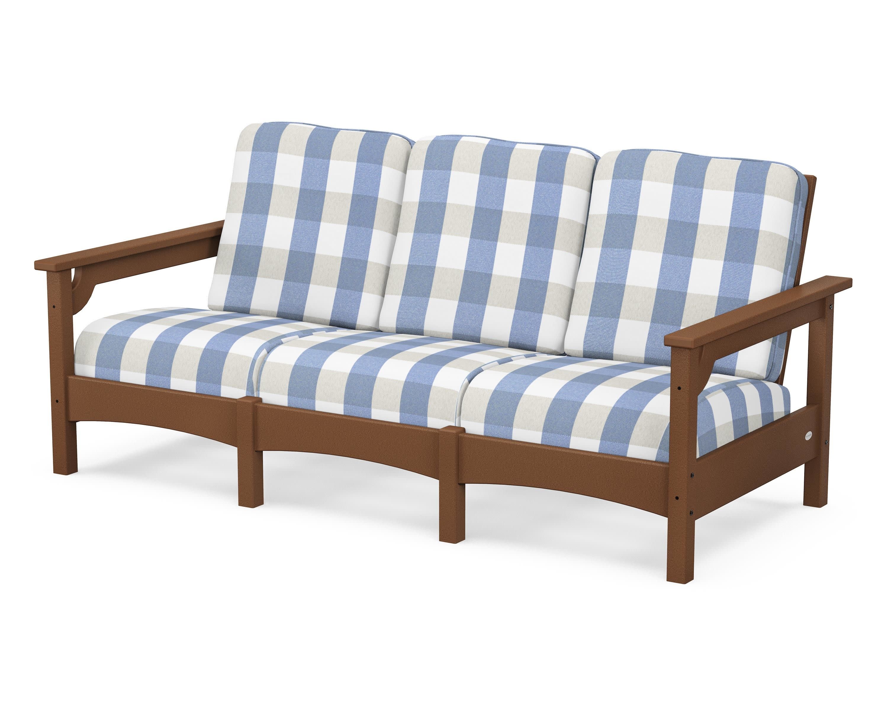 Club Sofa in Teak / Buffalo Plaid Sky Blue