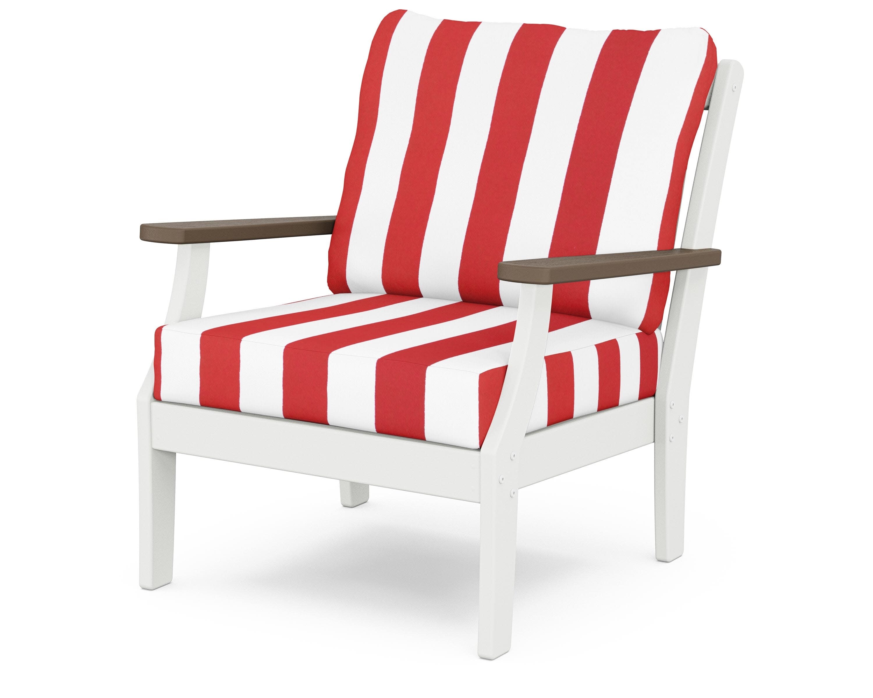 Braxton Deep Seating Chair in White / Kona / Cabana Stripe Crimson