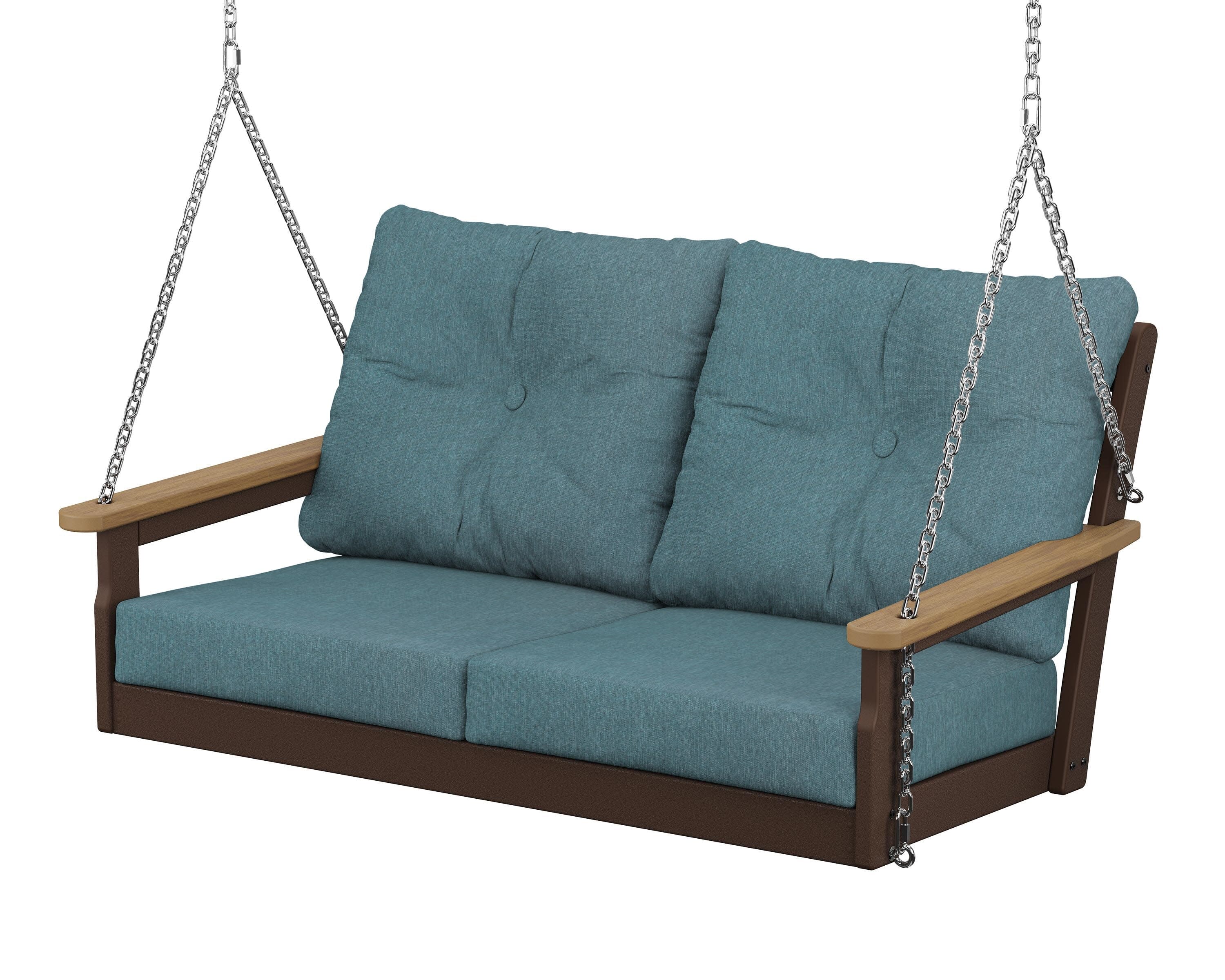 Vineyard Deep Seating Swing in Mahogany / Natural / Ocean Teal