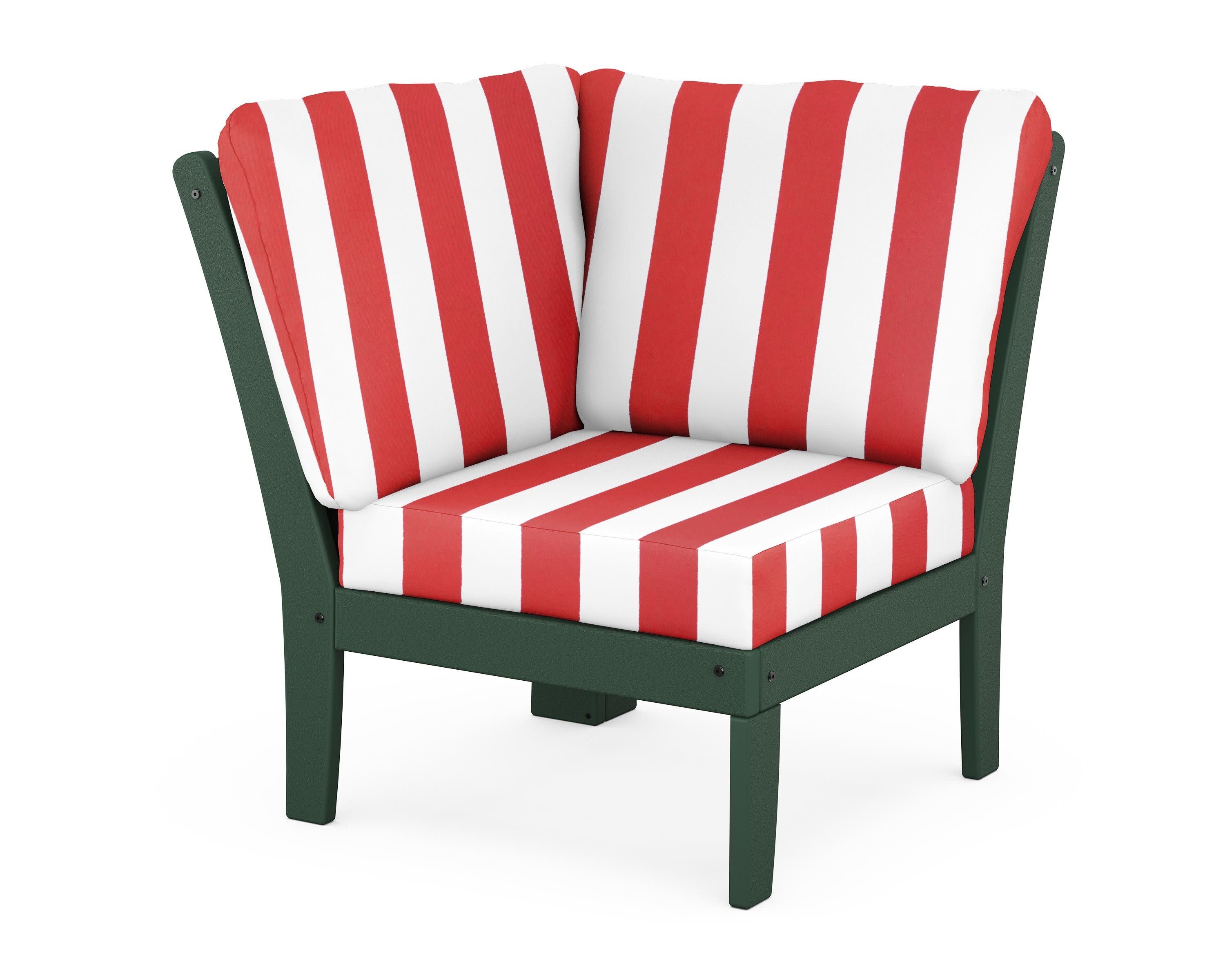 Braxton Modular Corner Chair in Green / Cabana Stripe Crimson