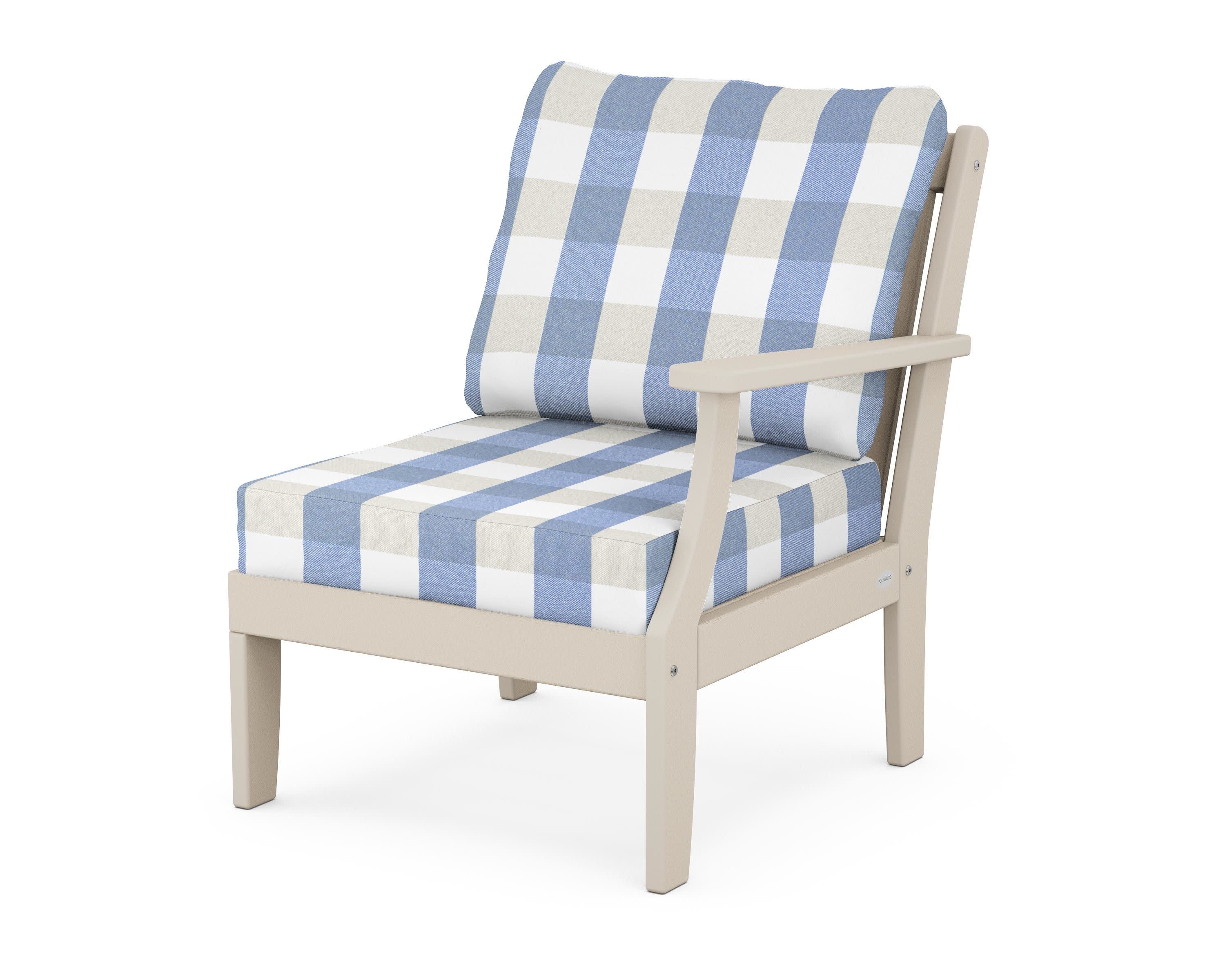 Braxton Modular Right Arm Chair in Sand / Buffalo Plaid Sky Blue