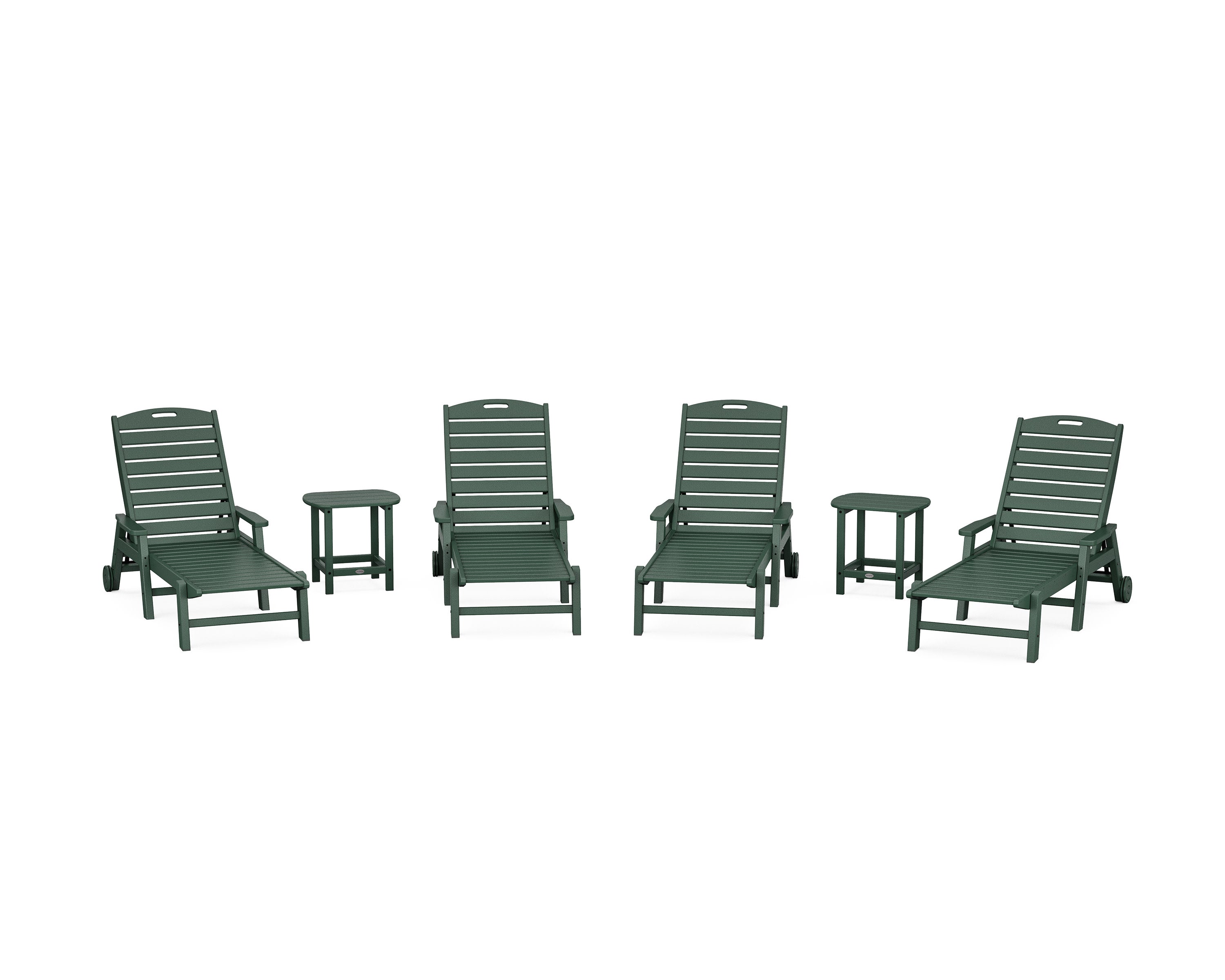 Nautical Chaise 6-Piece Set with Arms & Wheels in Green