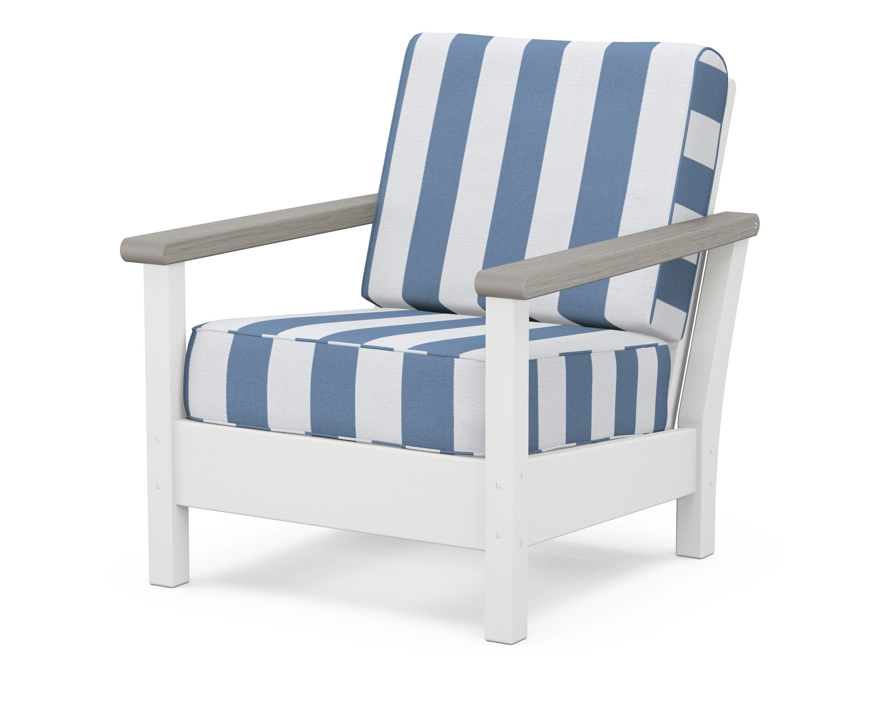 Harbour Deep Seating Chair in White / Driftwood / Cabana Stripe Sky Blue