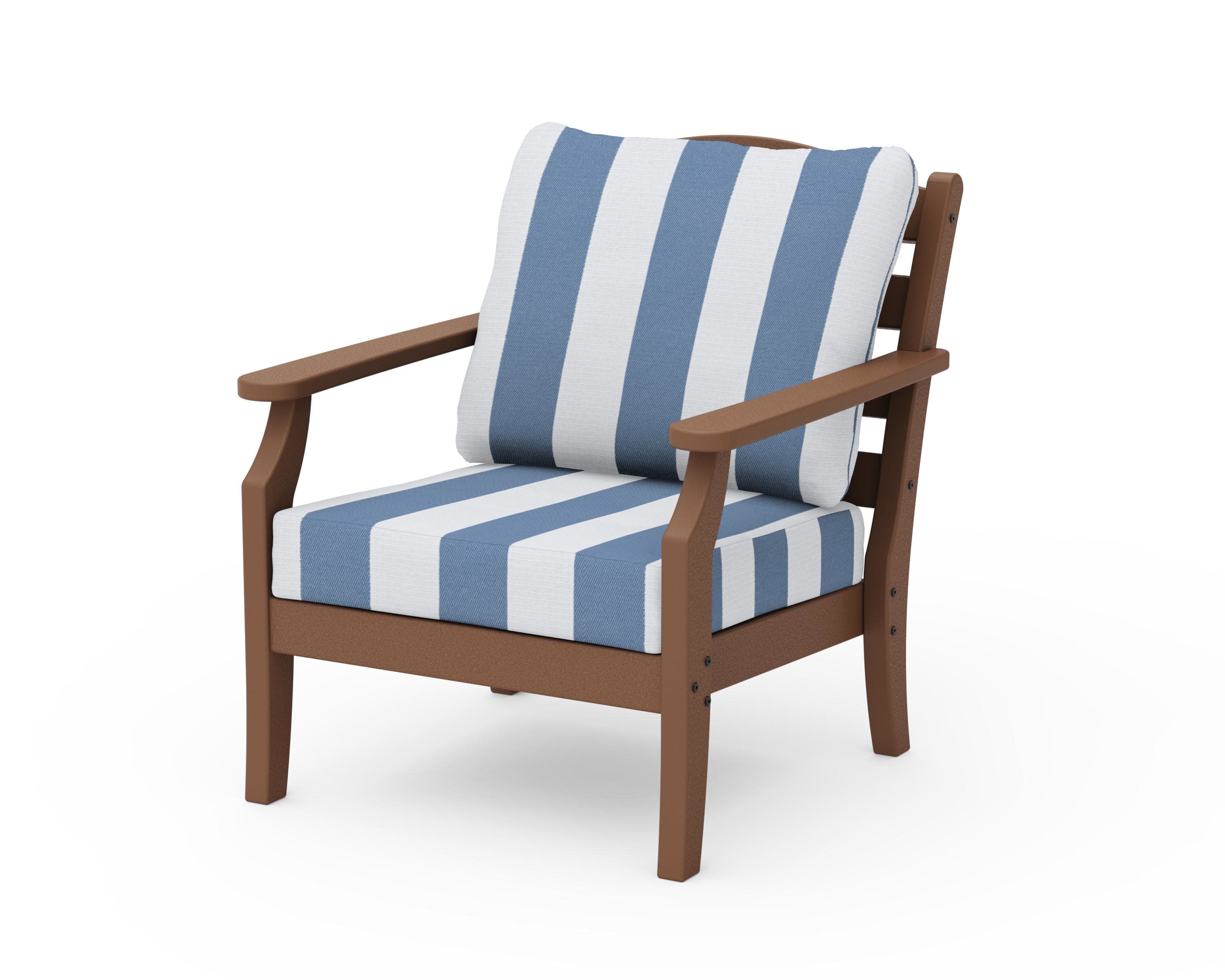Savannah Deep Seating Chair in Teak / Cabana Stripe Sky Blue