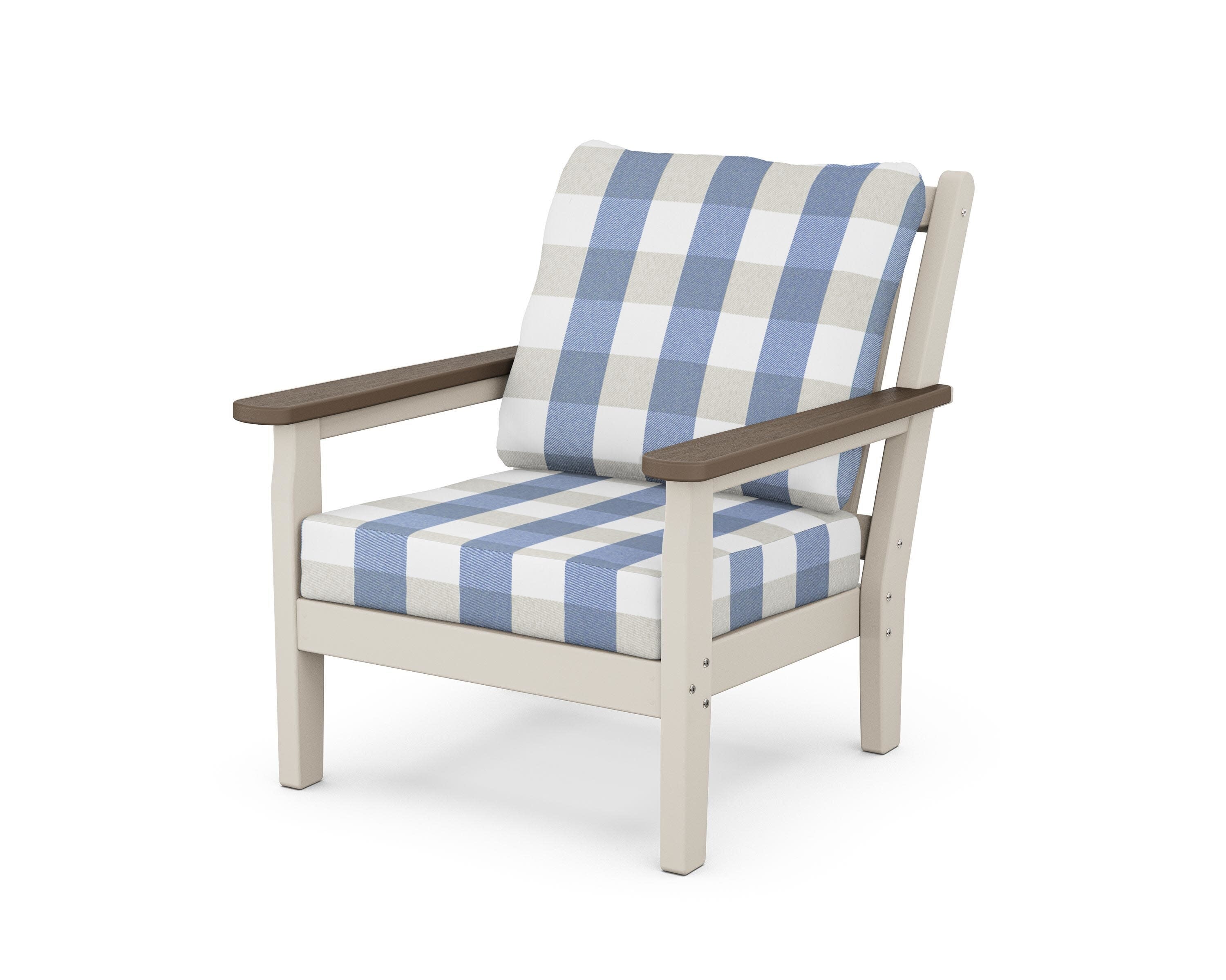Chippendale Deep Seating Chair in Sand / Kona / Buffalo Plaid Sky Blue