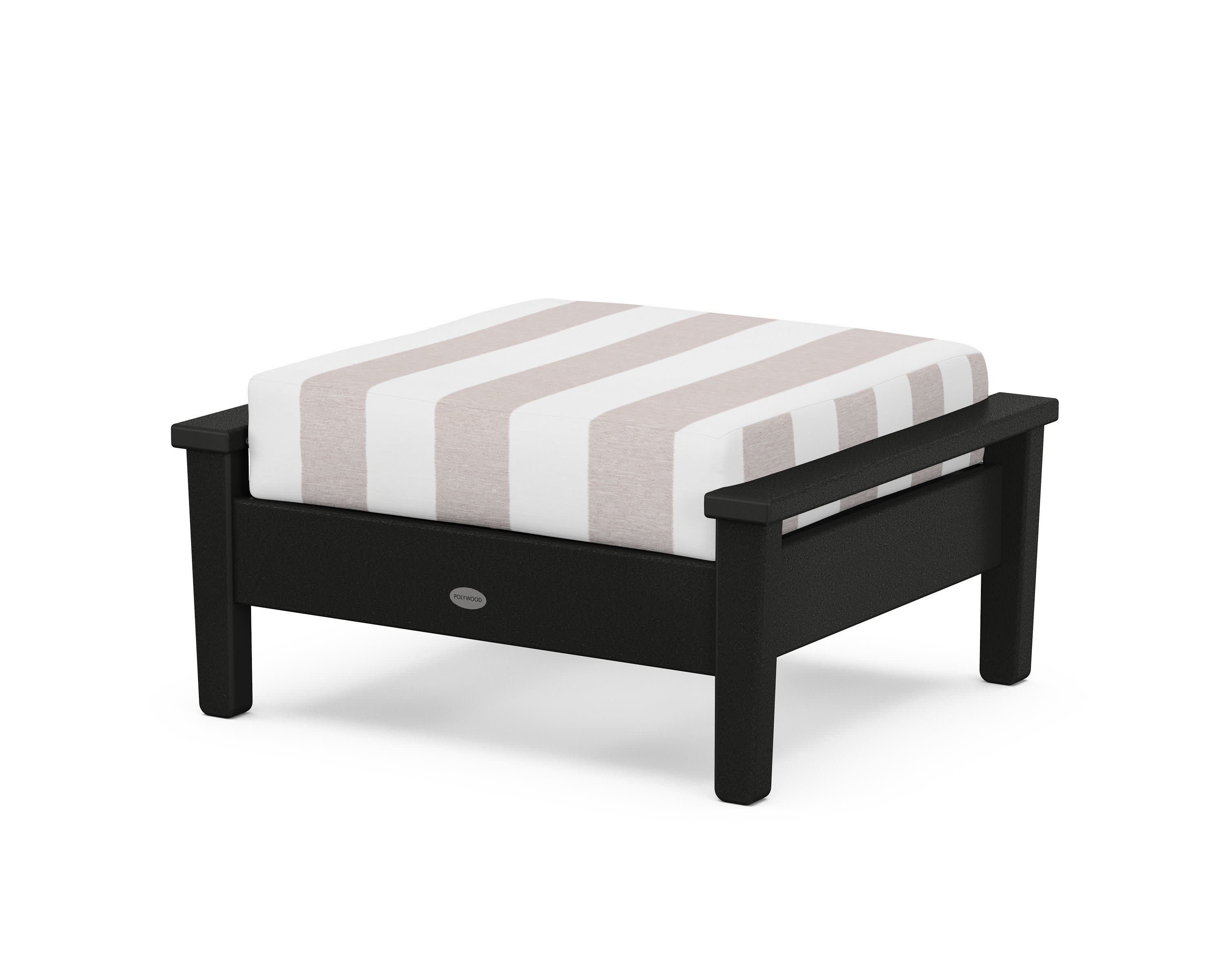 Prescott Deep Seating Ottoman in Black / Cabana Stripe Dune Burlap