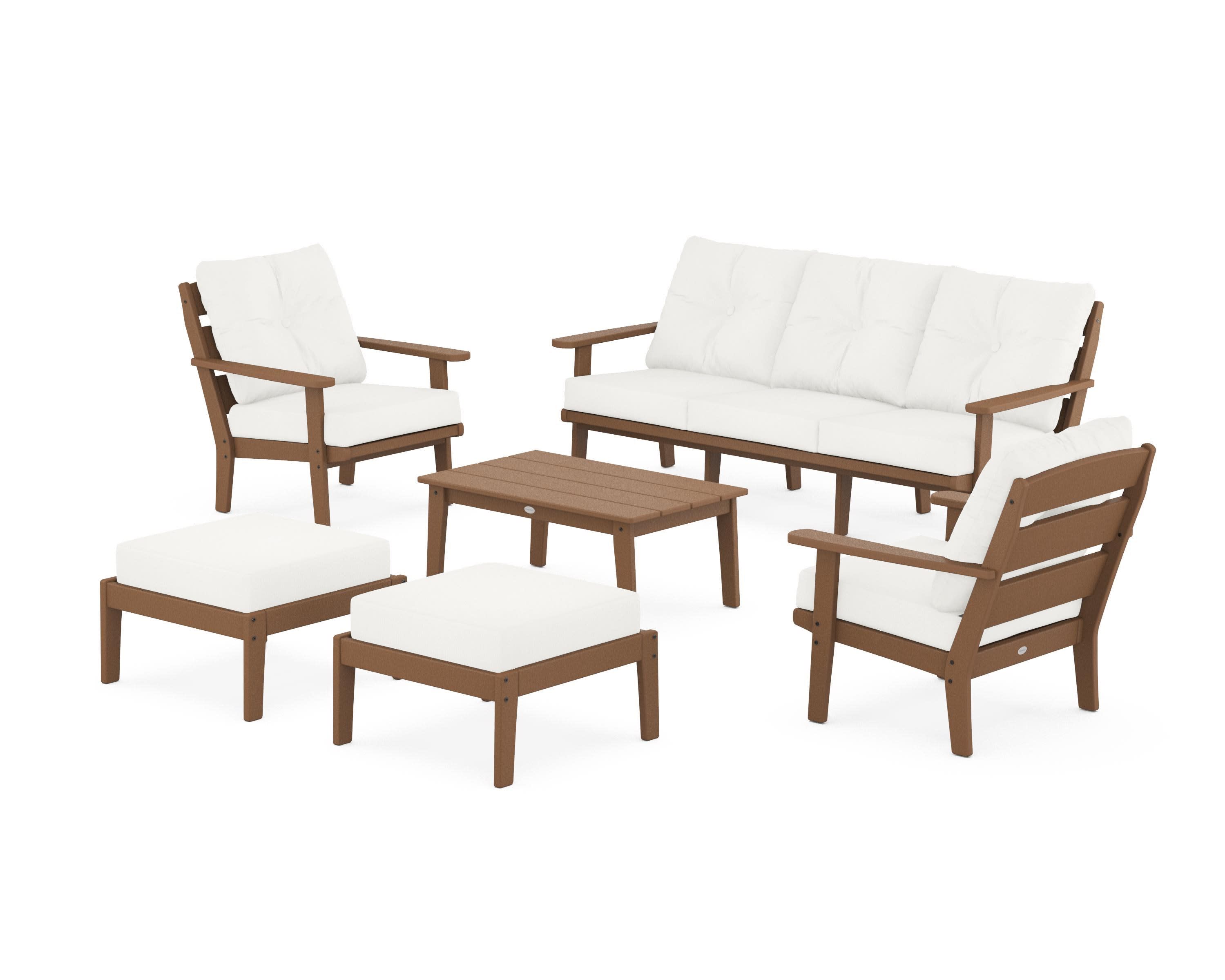 Lakeside 6-Piece Lounge Sofa Set in Teak / Natural Linen