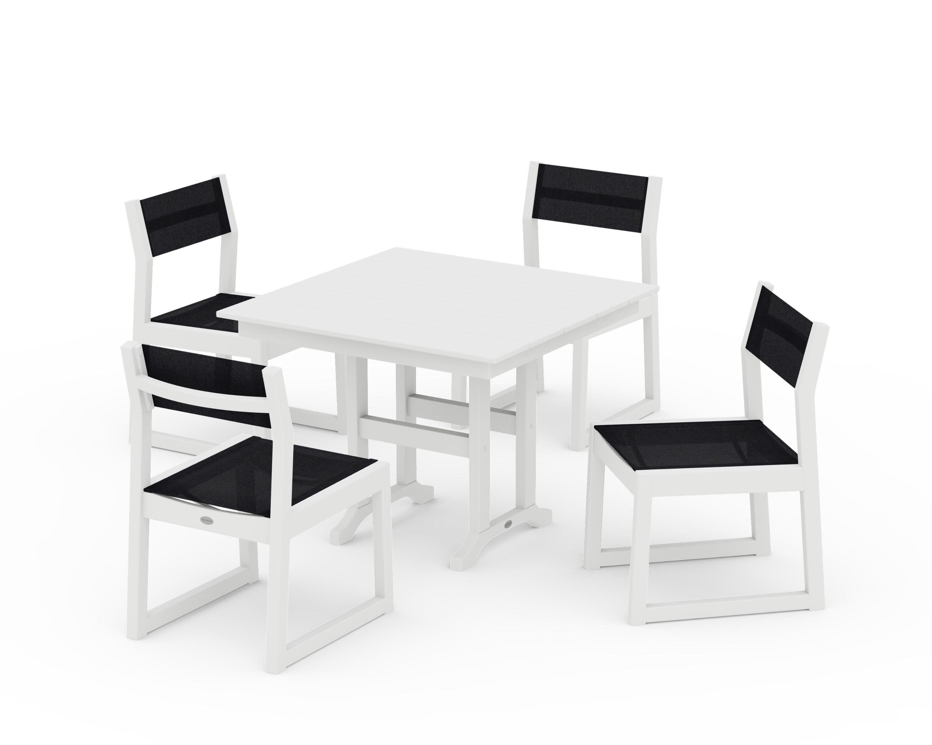 EDGE Sling Side Chair 5-Piece Farmhouse Dining Set in White / Black Sling
