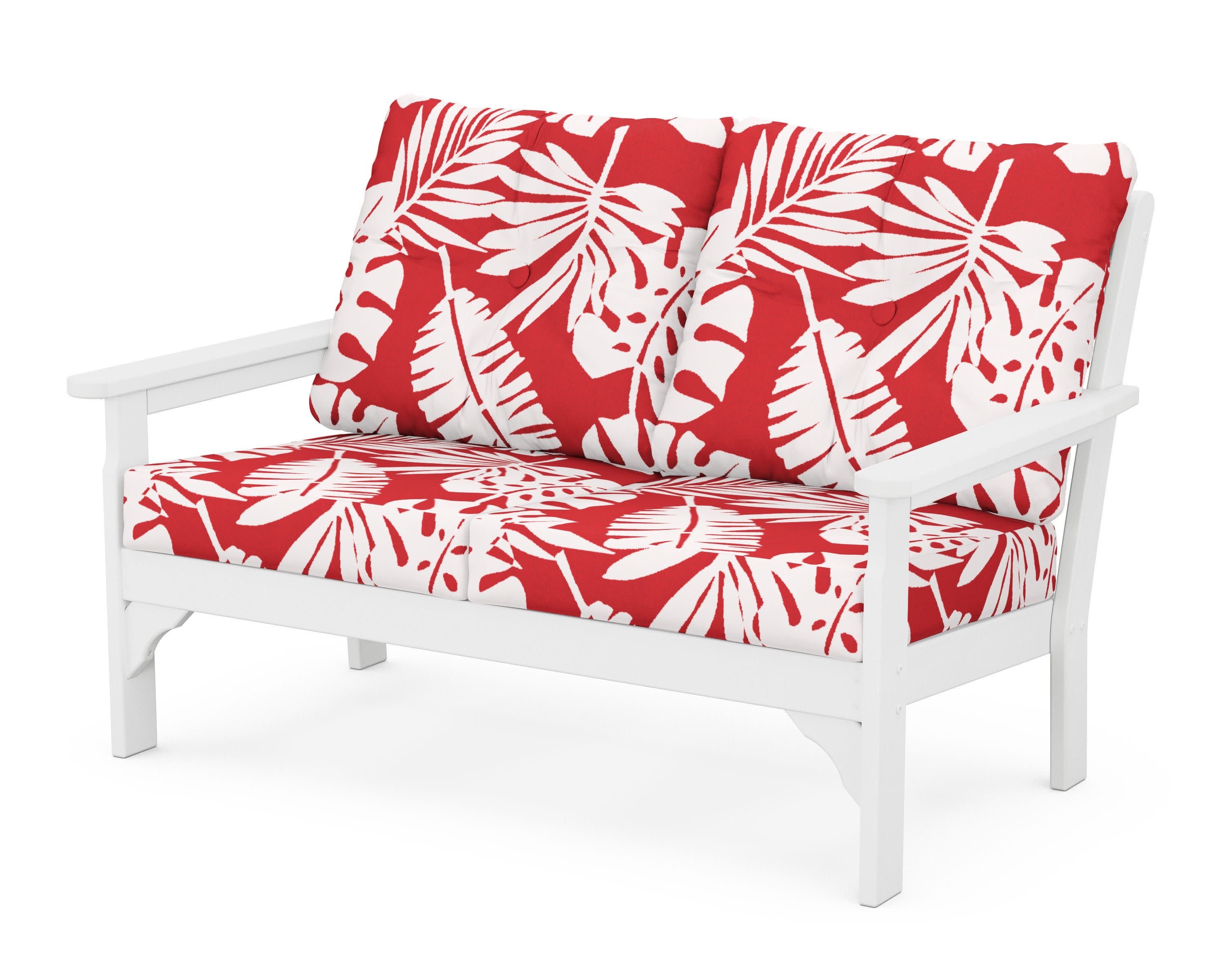 Vineyard Deep Seating Loveseat in White / Leaf Crimson