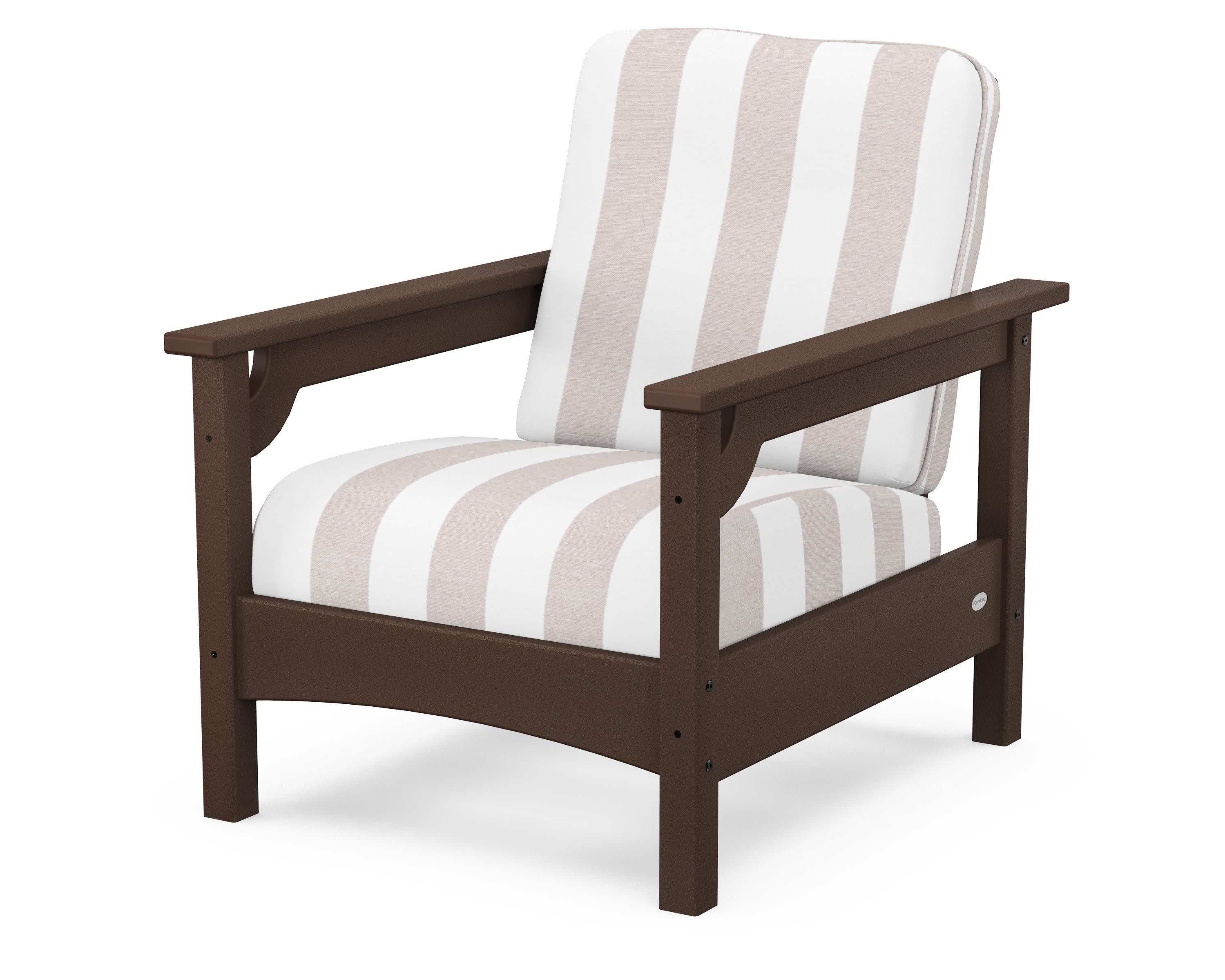 Club Chair in Mahogany / Cabana Stripe Dune Burlap