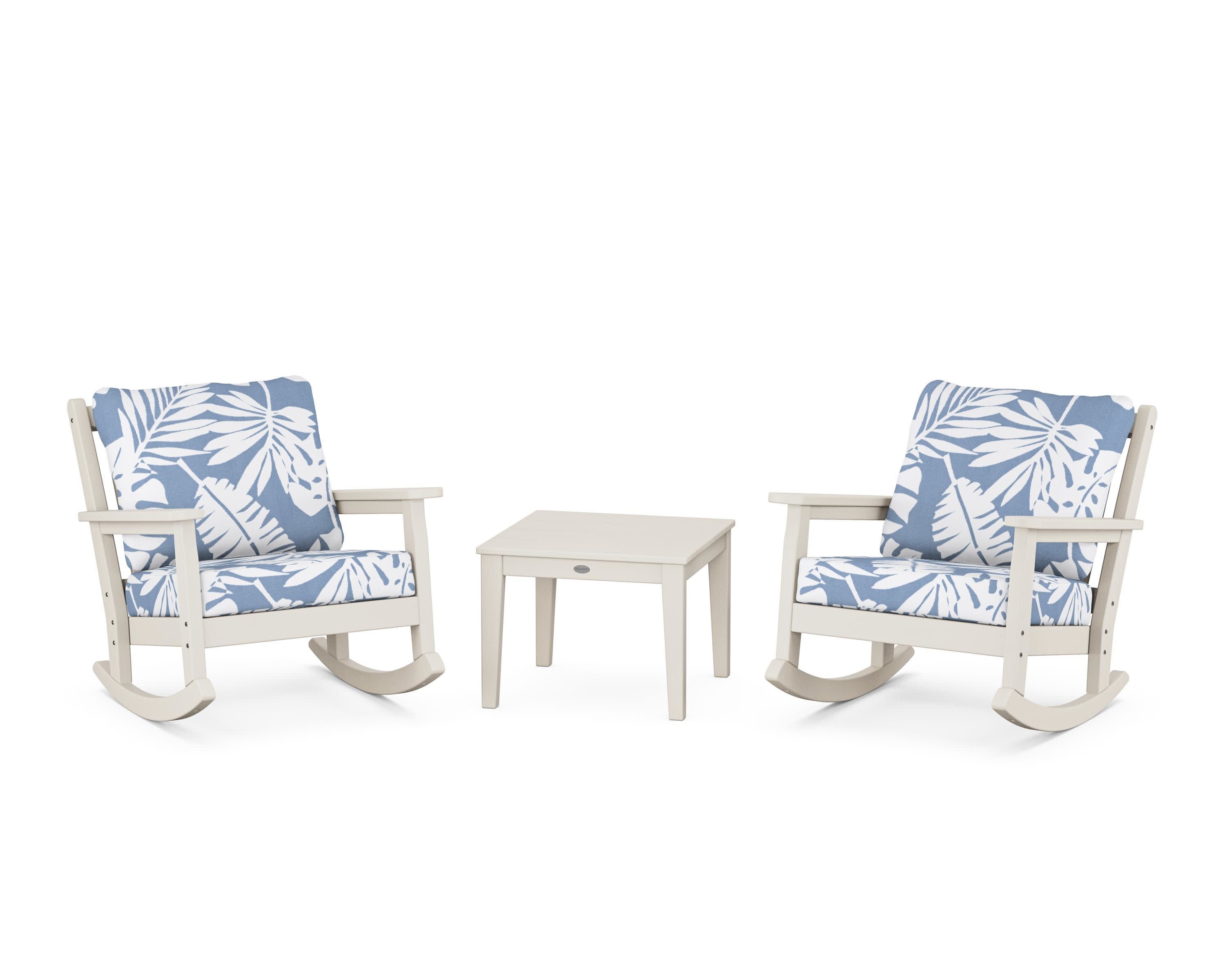 Chippendale 3-Piece Deep Seating Rocker Set in Sand / Leaf Sky Blue