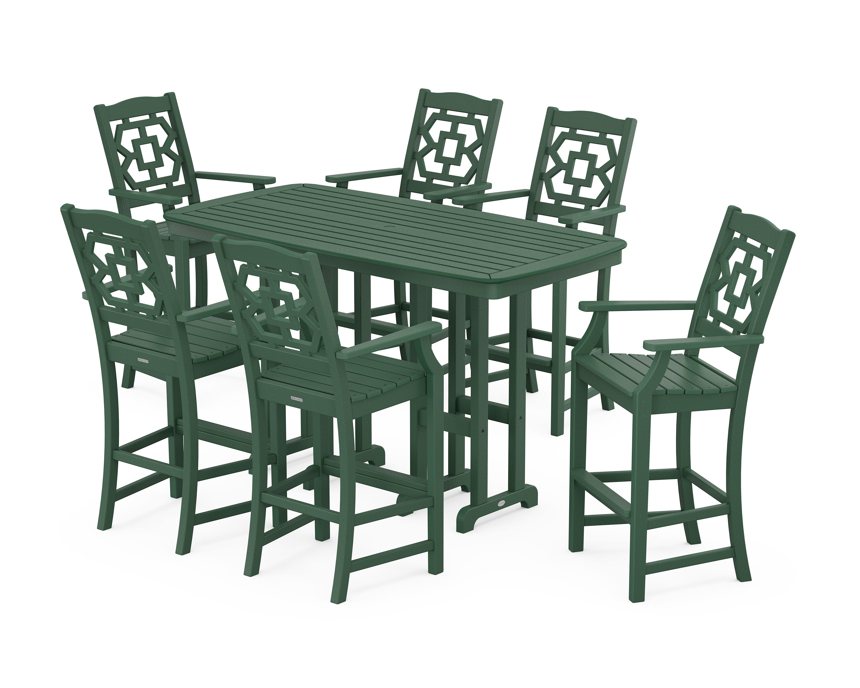 Chinoiserie Arm Chair 7-Piece Bar Set in Green