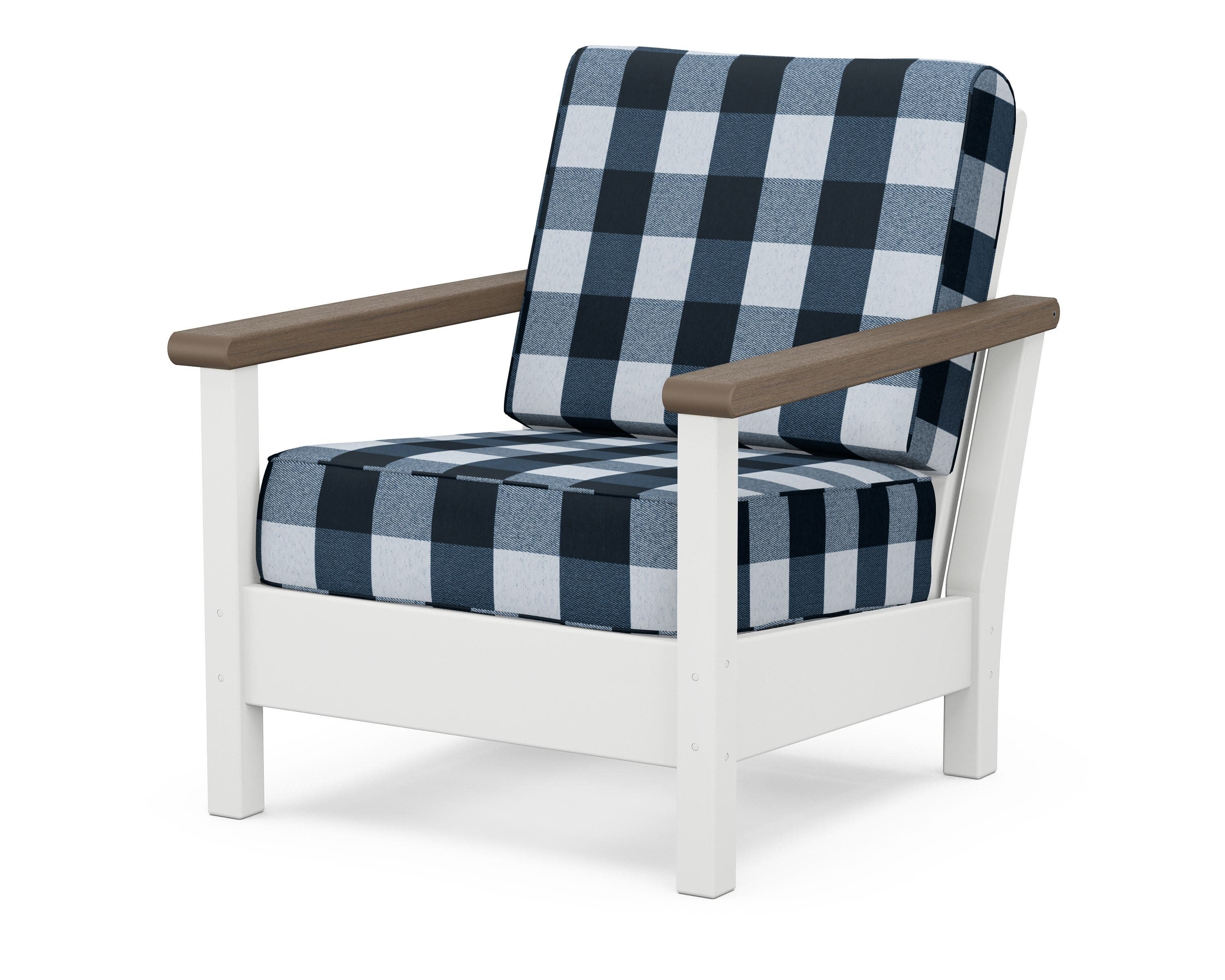 Harbour Deep Seating Chair in White / Kona / Buffalo Plaid Marine Indigo
