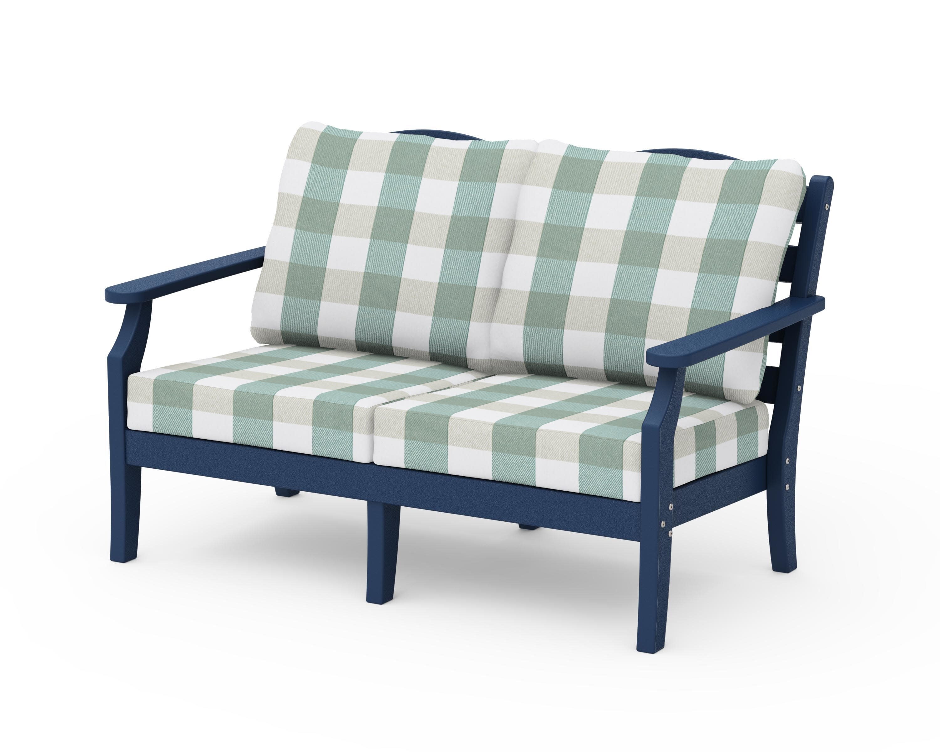 Savannah Deep Seating Loveseat in Navy / Buffalo Plaid Glacier Spa
