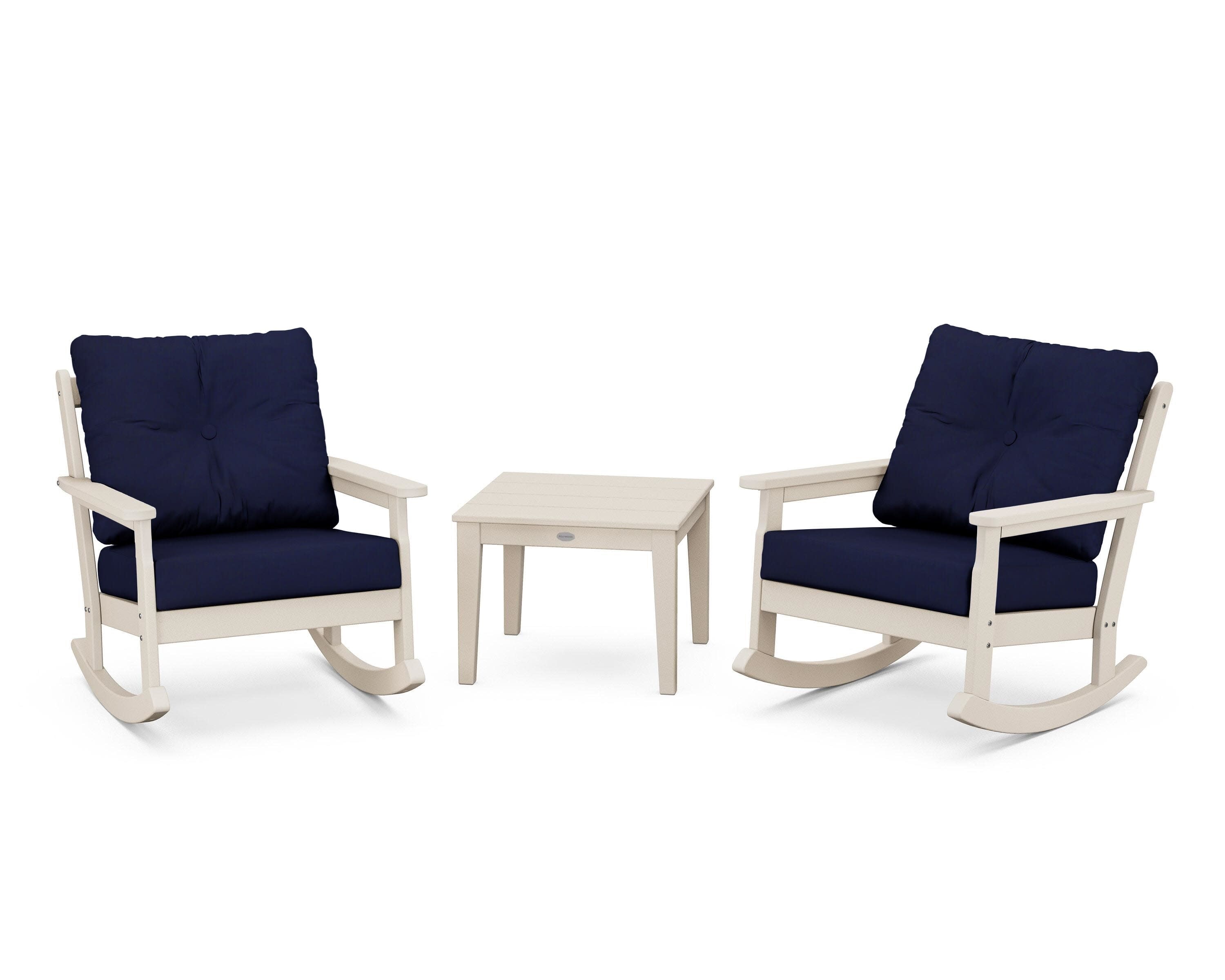 Vineyard 3-Piece Deep Seating Rocker Set in Sand / Navy