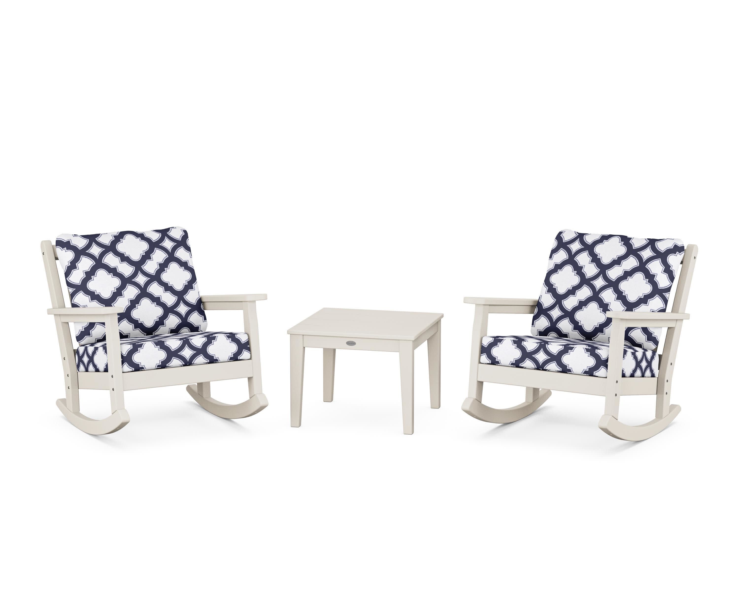 Chippendale 3-Piece Deep Seating Rocker Set in Sand / Trellis Navy