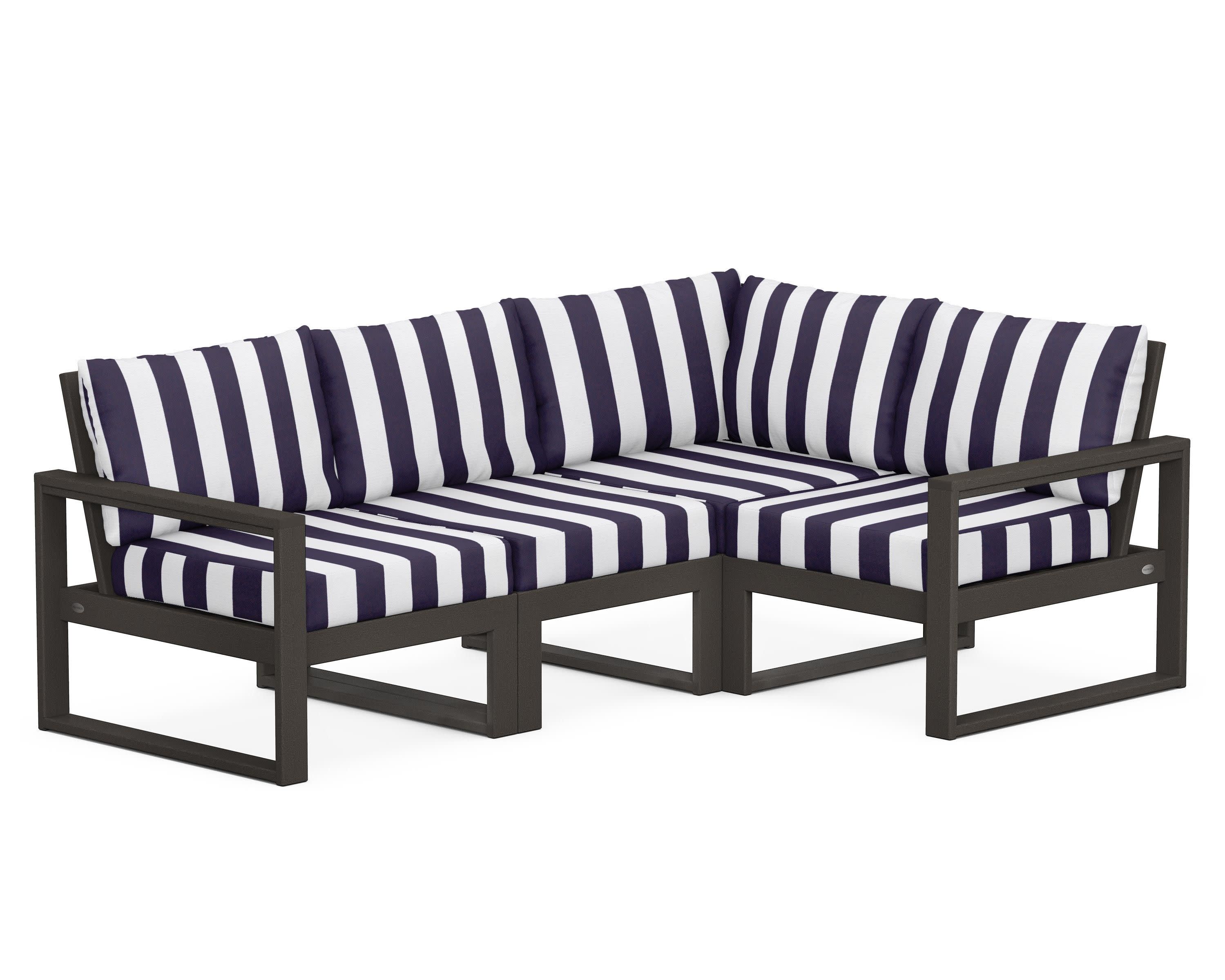EDGE 4-Piece Modular Deep Seating Set in Vintage Coffee / Cabana Stripe Navy