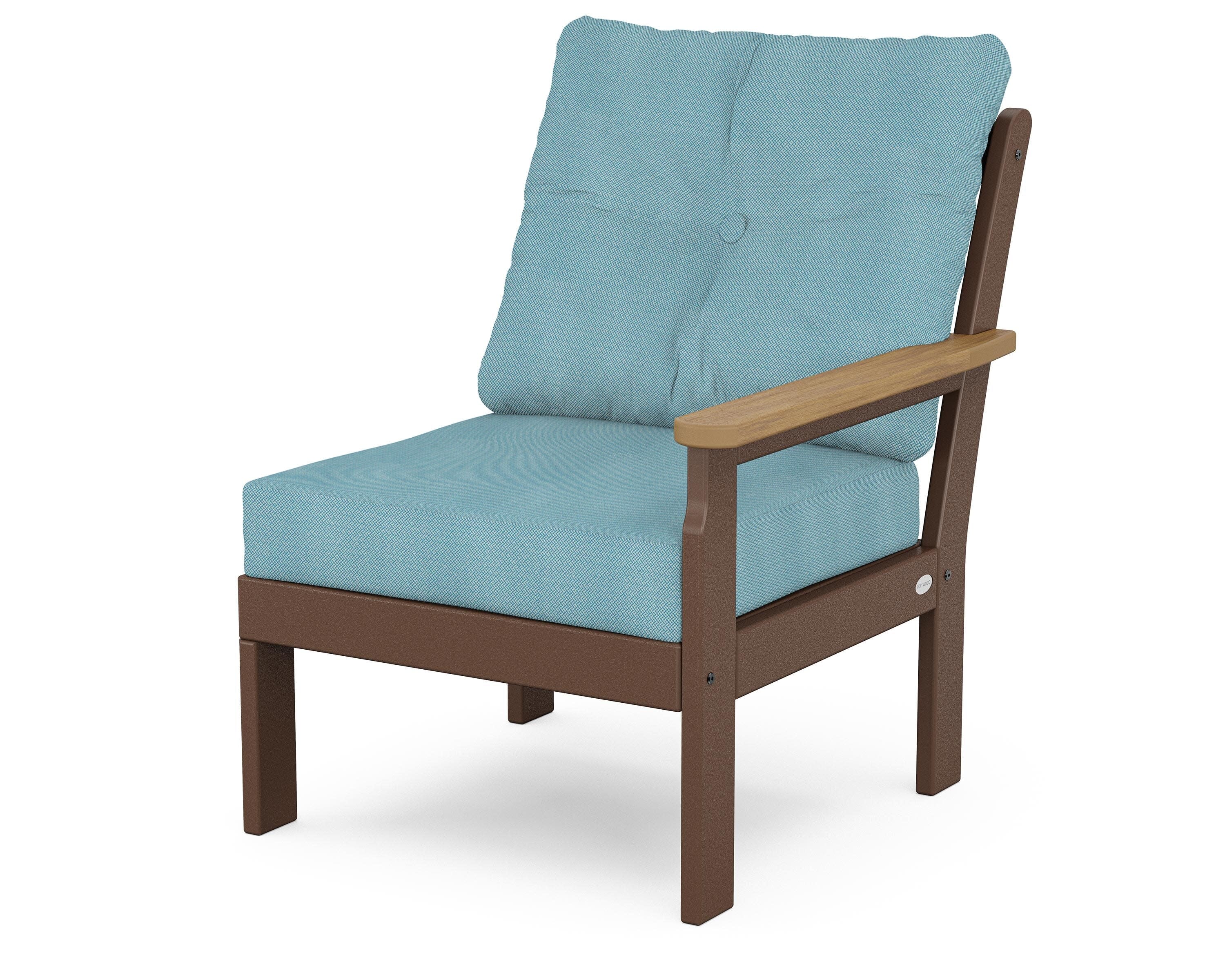 Vineyard Modular Right Arm Chair in Mahogany / Natural / Lattice Sky Blue