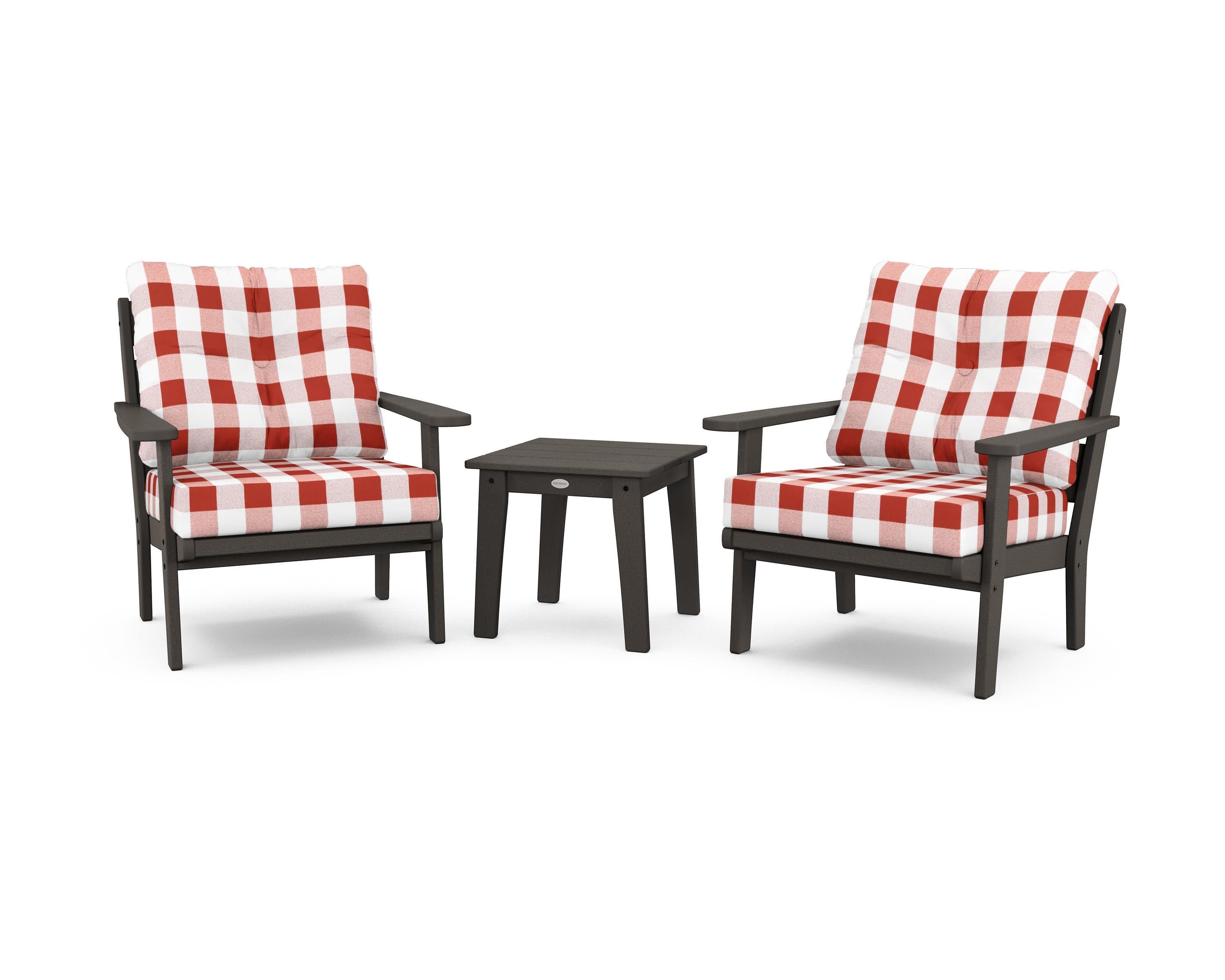 Lakeside 3-Piece Deep Seating Chair Set in Vintage Coffee / Buffalo Plaid Crimson